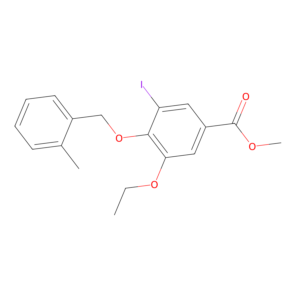 Methyl 3-ethoxy-5-iodo-4-[(2-methylbenzyl)oxy]benzoate molecular structure, CAS 1706464-40-5