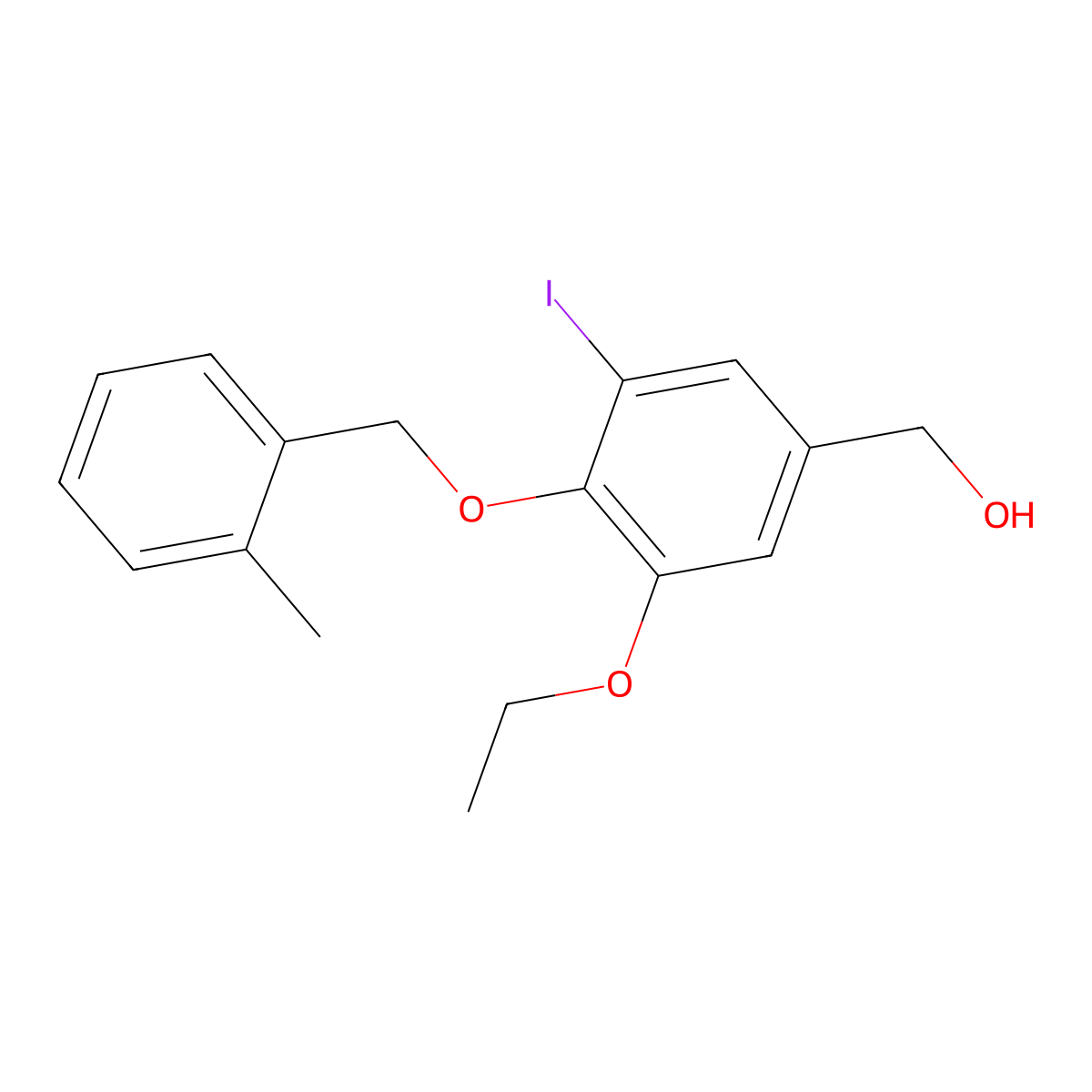 3-Ethoxy-5-iodo-4-[(2-methylphenyl)methoxy]benzenemethanol molecular structure, CAS 1706464-85-8
