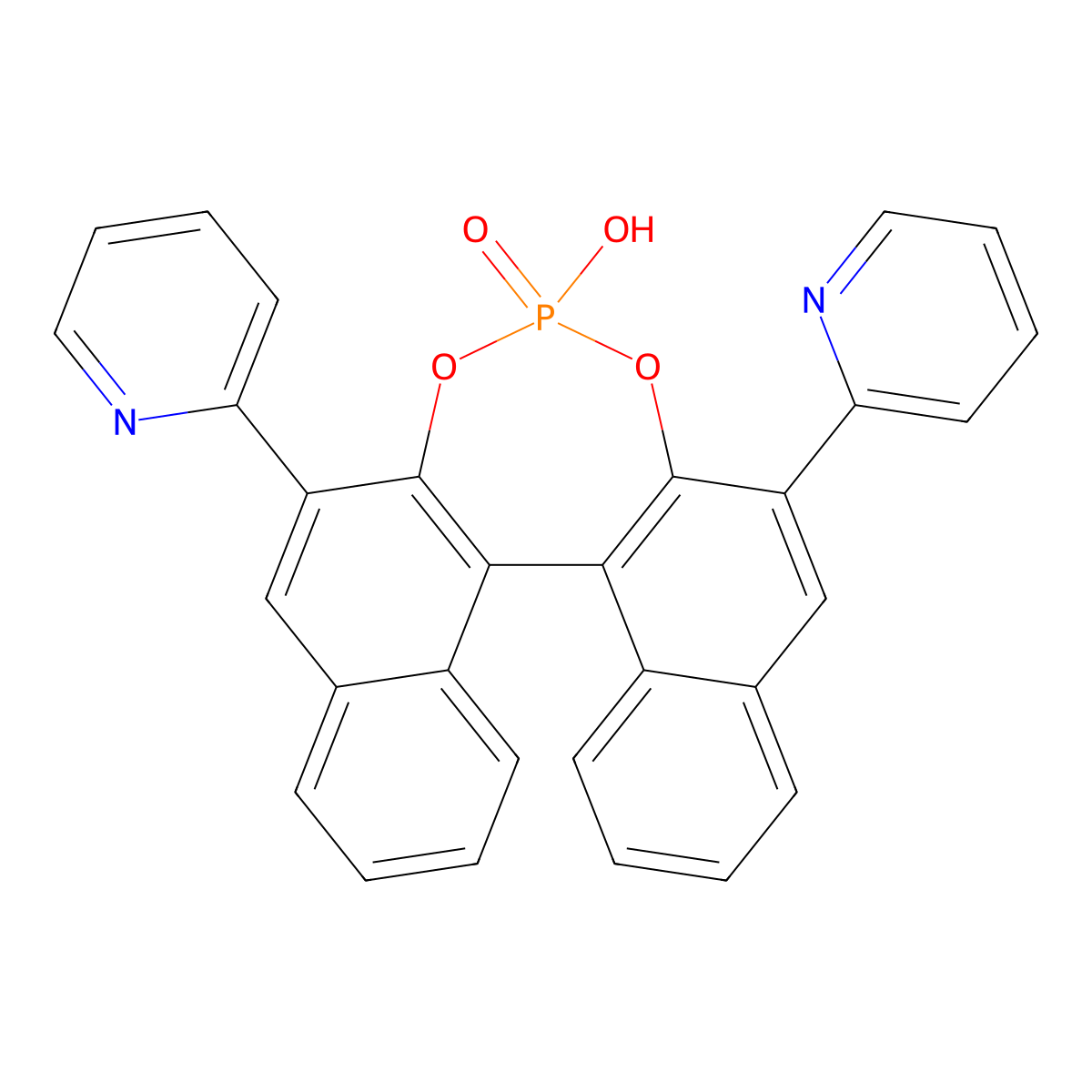 (S)-3,3'-Di(pyridin-2-yl)-1,1'-binapthyl-2,2'-diyl hydrogenphosphate molecular structure, CAS 1706469-30-8