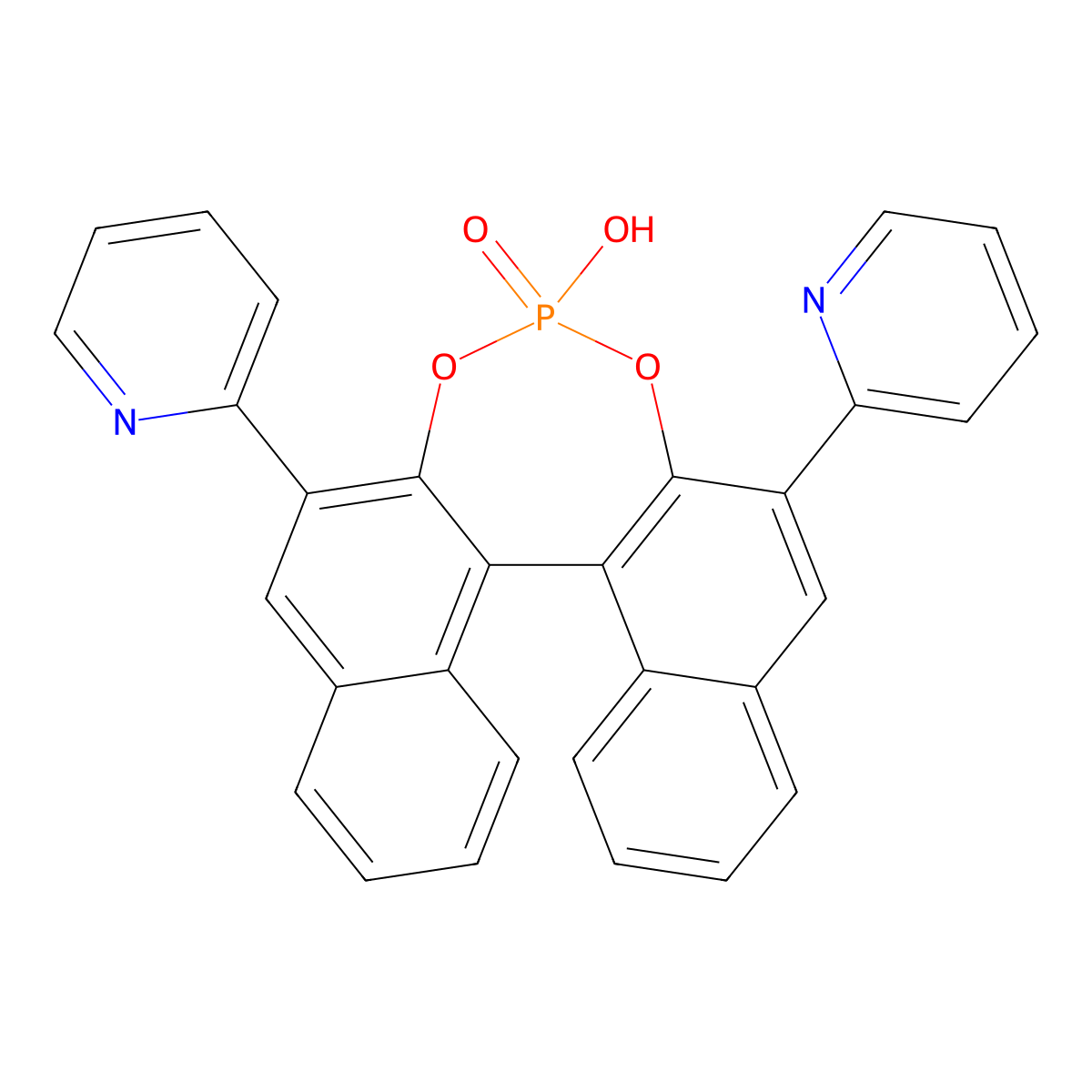 (S)-3,3'-Di(pyridin-2-yl)-1,1'-binapthyl-2,2'-diyl hydrogenphosphate molecular structure, CAS 1706469-30-8
