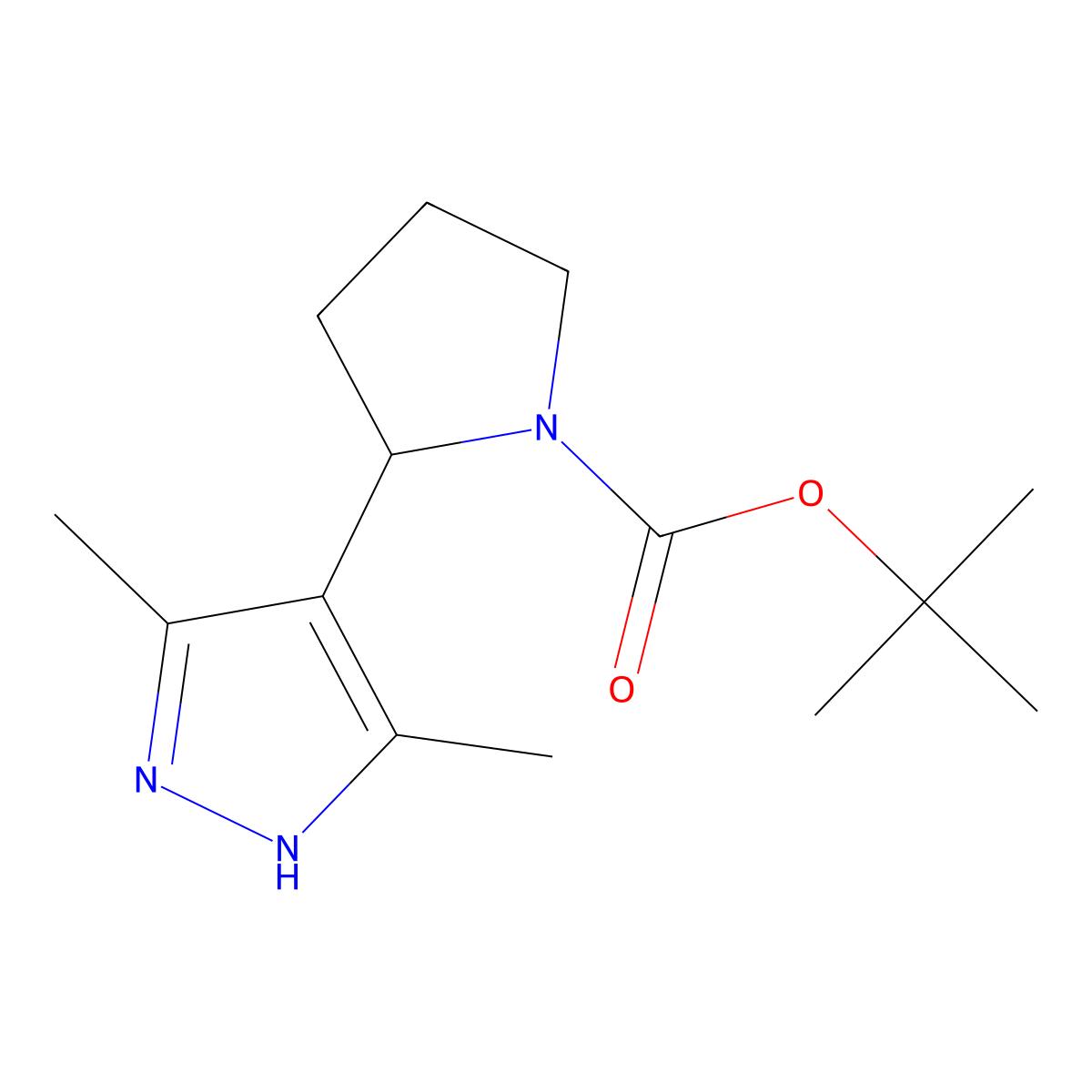 tert-Butyl 2-(3,5-dimethyl-1H-pyrazol-4-yl)pyrrolidine-1-carboxylate molecular structure, CAS 1706533-07-4