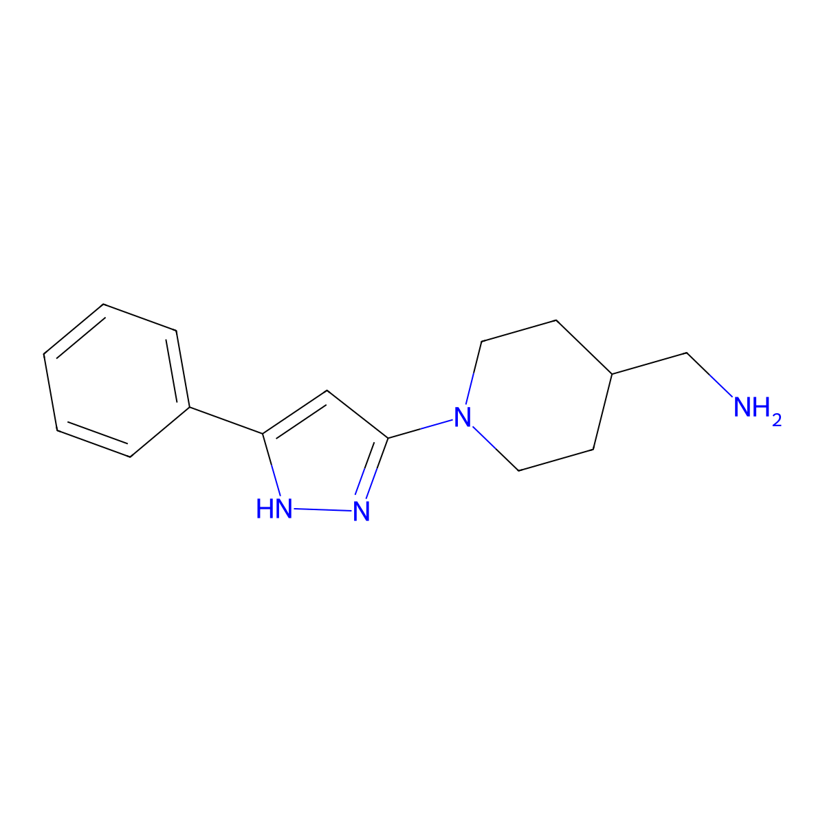 1-[1-(3-phenyl-1H-pyrazol-5-yl)piperidin-4-yl]methanamine molecular structure, CAS 1706546-34-0