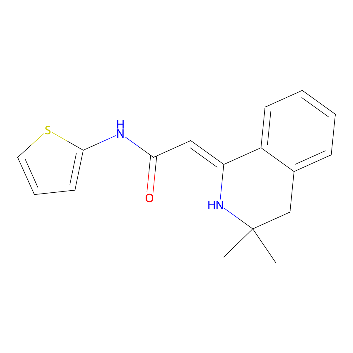 2-(3,3-dimethyl-2,4-dihydroisoquinolin-1-ylidene)-N-thiophen-2-ylacetamide molecular structure, CAS 170658-17-0