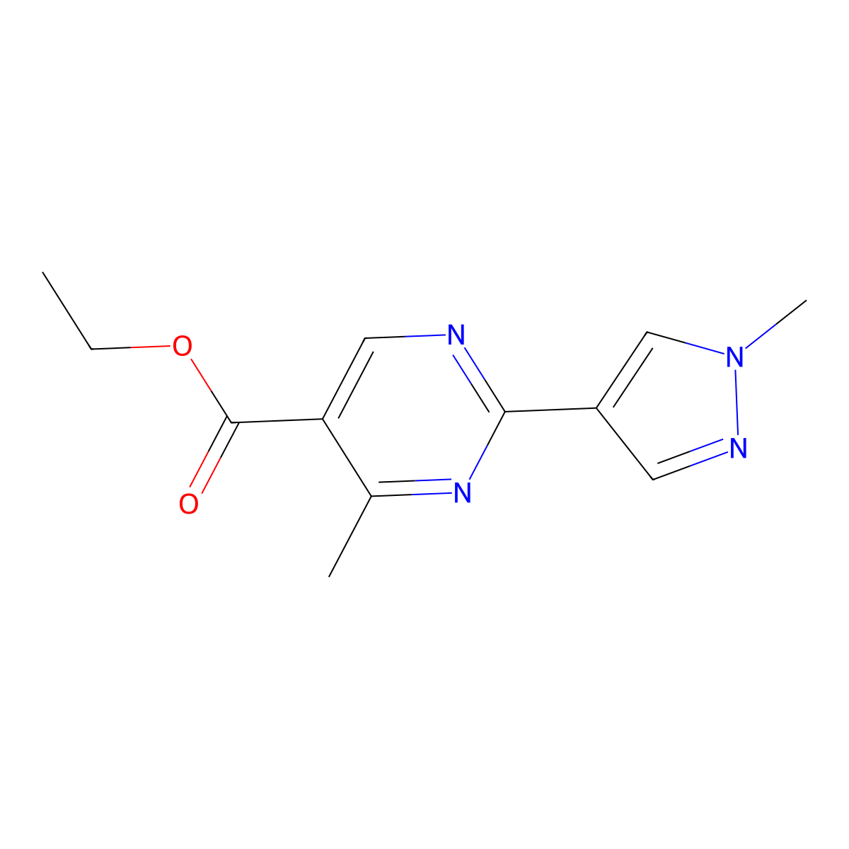 Ethyl 4-methyl-2-(1-methylpyrazol-4-yl)pyrimidine-5-carboxylate molecular structure, CAS 1706751-39-4
