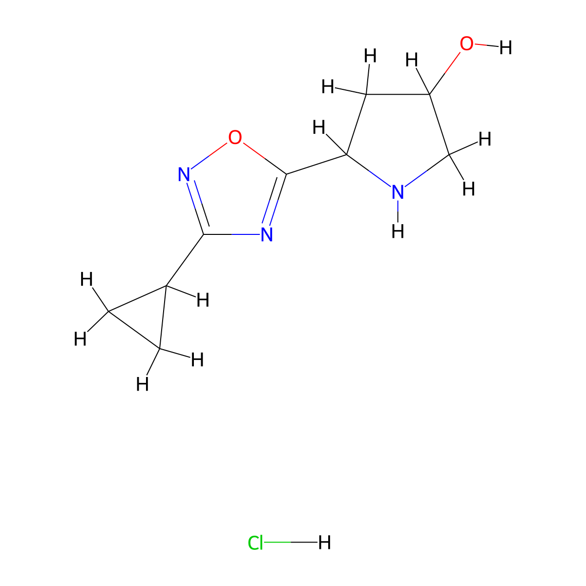 5-(3-Cyclopropyl-1,2,4-oxadiazol-5-yl)pyrrolidin-3-ol hydrochloride molecular structure, CAS 1706806-22-5