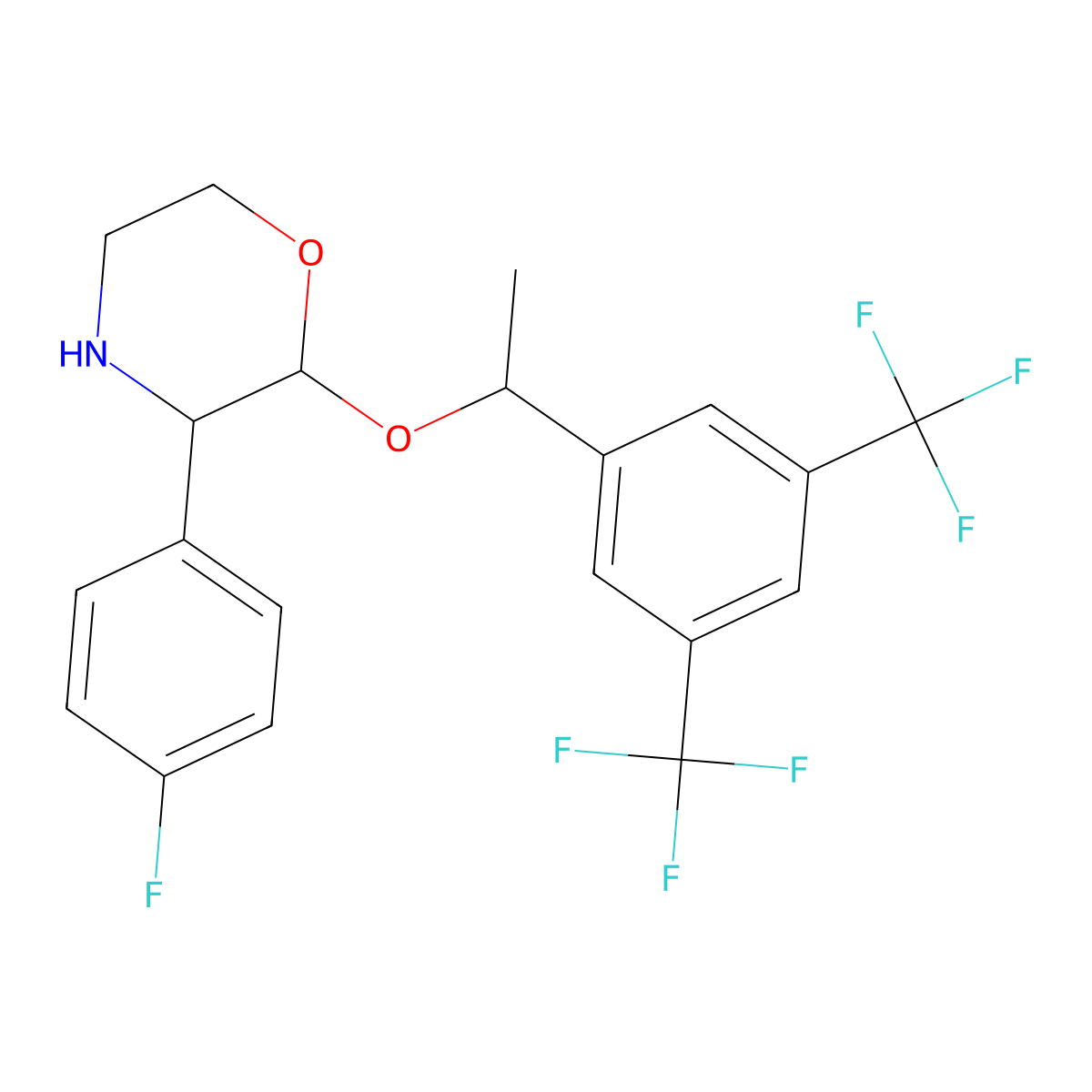 (2R,3S)-2-((R)-1-(3,5-Bis(trifluoromethyl)phenyl)-ethoxy)-3-(4-fluorophenyl)morpholine molecular structure, CAS 170729-79-0