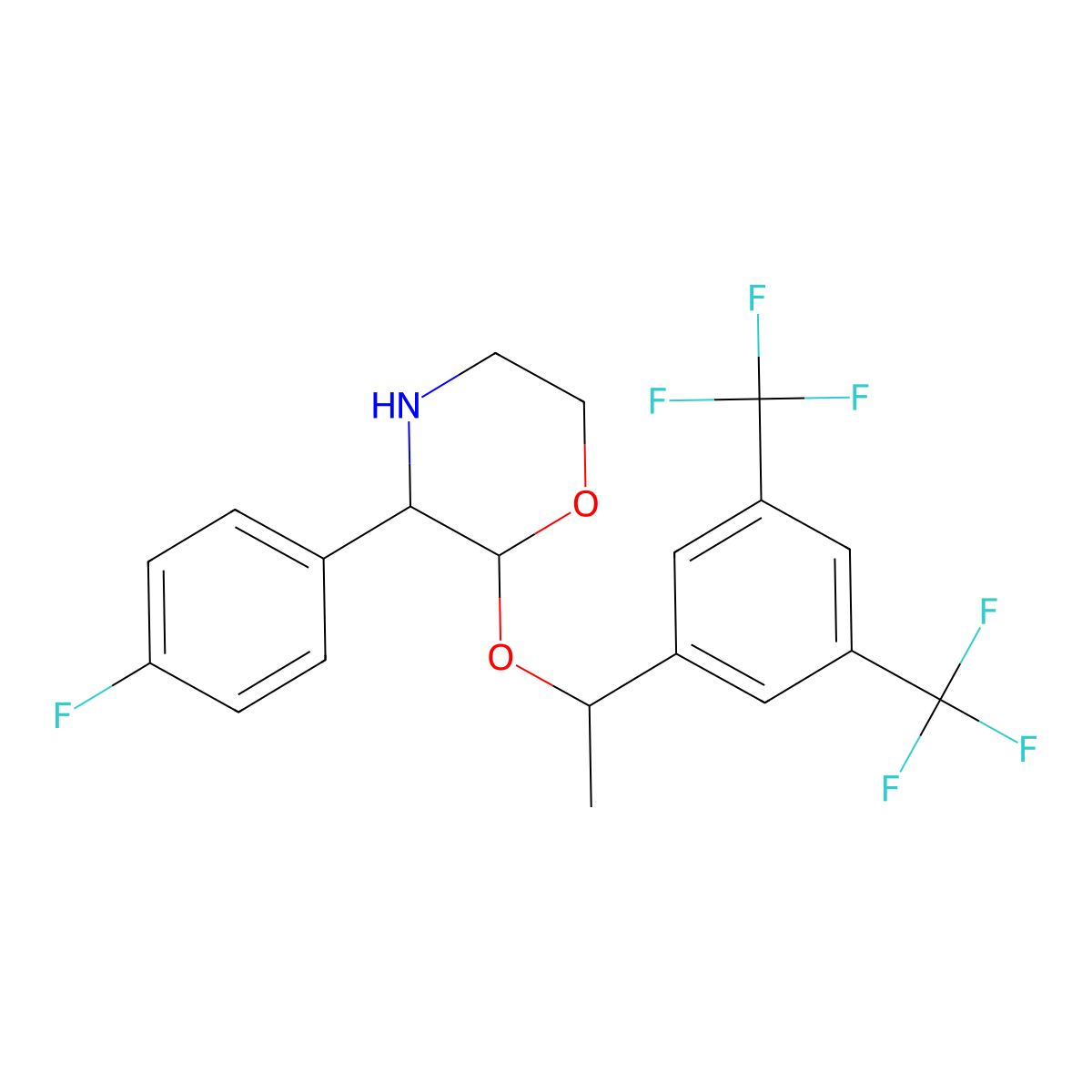 (2R,3S)-2-((R)-1-(3,5-Bis(trifluoromethyl)phenyl)-ethoxy)-3-(4-fluorophenyl)morpholine molecular structure, CAS 170729-79-0