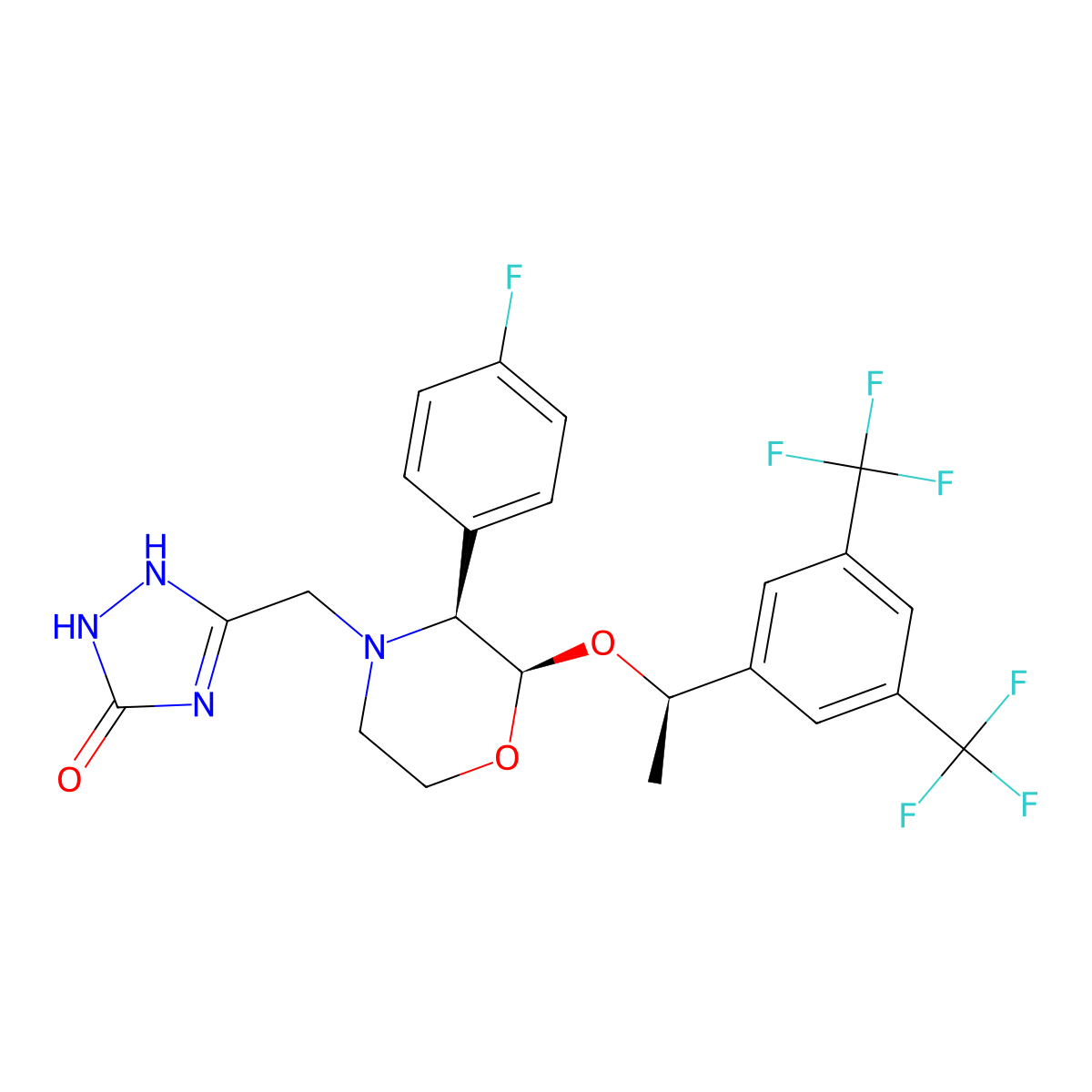5-[[(2R,3S)-2-[(1R)-1-[3,5-bis(trifluoromethyl)phenyl]ethoxy]-3-(4-fluorophenyl)morpholin-4-yl]methyl]-1,2-dihydro-1,2,4-triazol-3-one molecular structure, CAS 170729-80-3