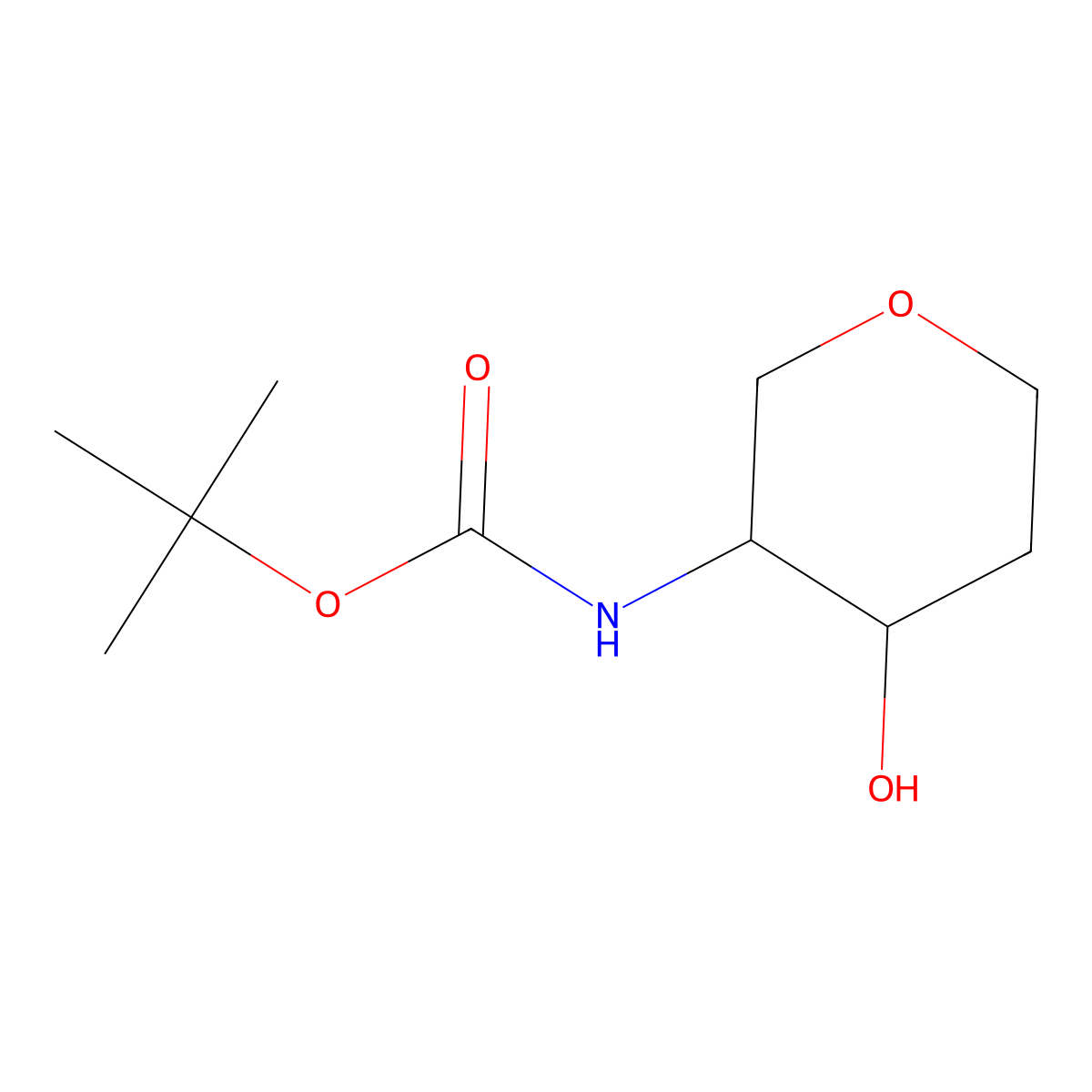 Tert-butyl ((3R,4R)-4-hydroxytetrahydro-2H-pyran-3-yl)carbamate molecular structure, CAS 1707290-11-6
