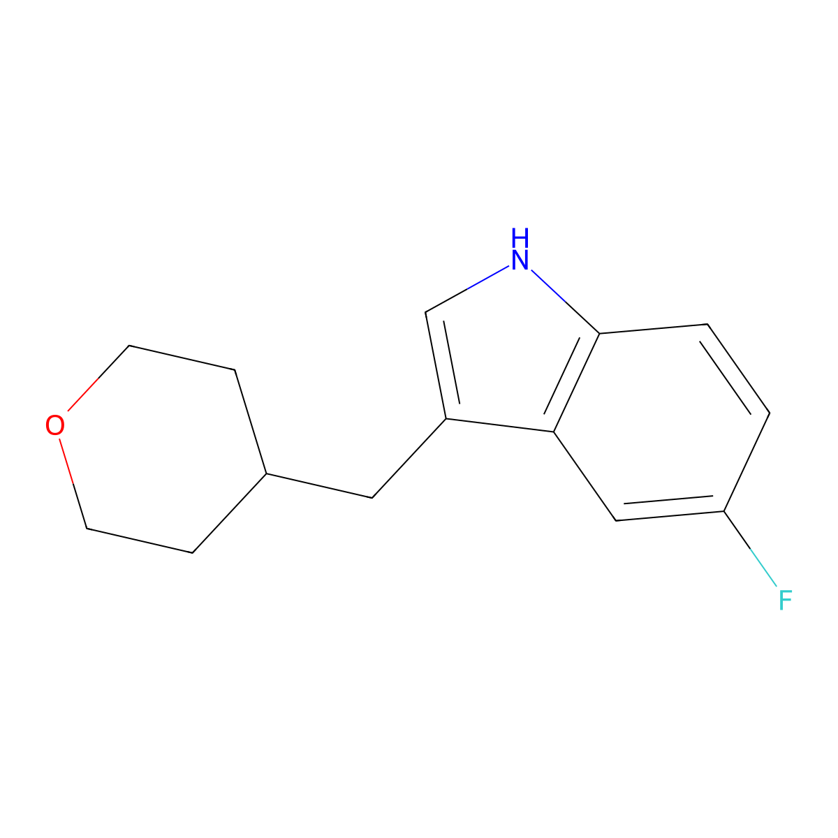5-Fluoro-3-[(tetrahydro-2H-pyran-4-yl)methyl]-1H-indole molecular structure, CAS 1707358-32-4
