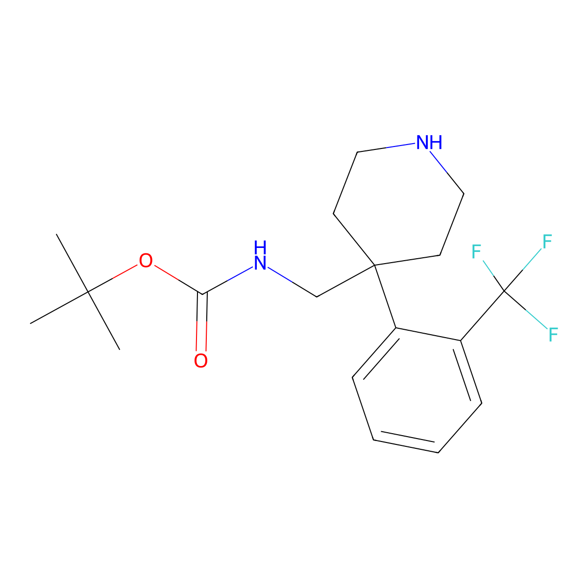 tert-Butyl ((4-(2-(trifluoromethyl)phenyl)piperidin-4-yl)methyl)carbamate molecular structure, CAS 1707358-38-0