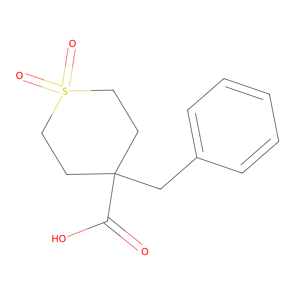 4-Benzyl-1,1-dioxo-1lambda(6)-thiane-4-carboxylic acid molecular structure, CAS 1707358-42-6