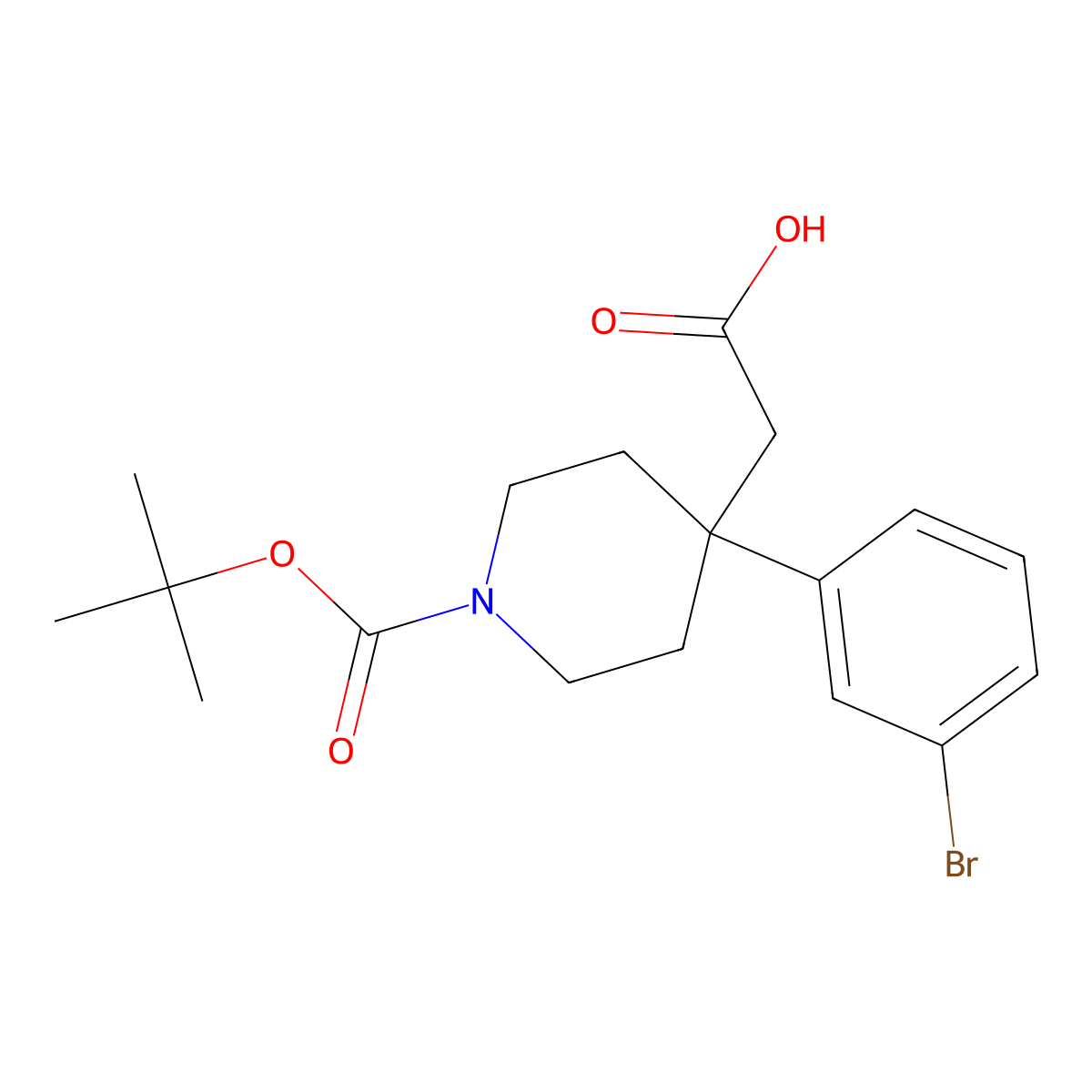 2-[4-(3-Bromophenyl)-1-(tert-butoxycarbonyl)piperidin-4-yl]acetic acid molecular structure, CAS 1707358-59-5