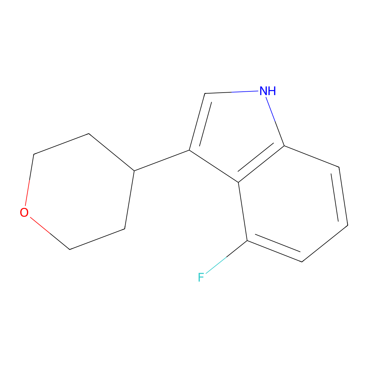 4-Fluoro-3-(tetrahydro-2H-pyran-4-yl)-1H-indole molecular structure, CAS 1707358-78-8