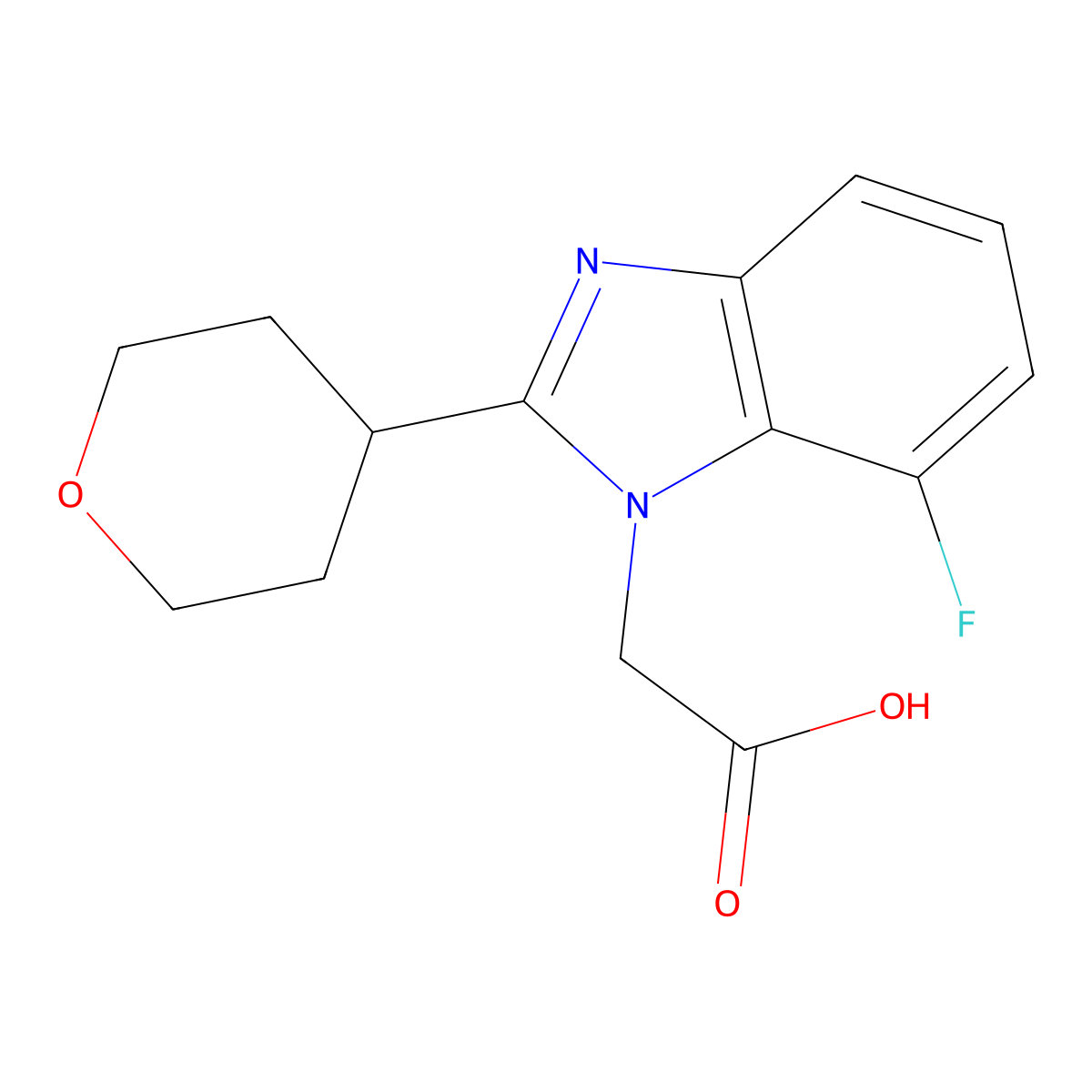 2-[7-Fluoro-2-(oxan-4-yl)-1H-1,3-benzodiazol-1-yl]acetic acid molecular structure, CAS 1707361-52-1