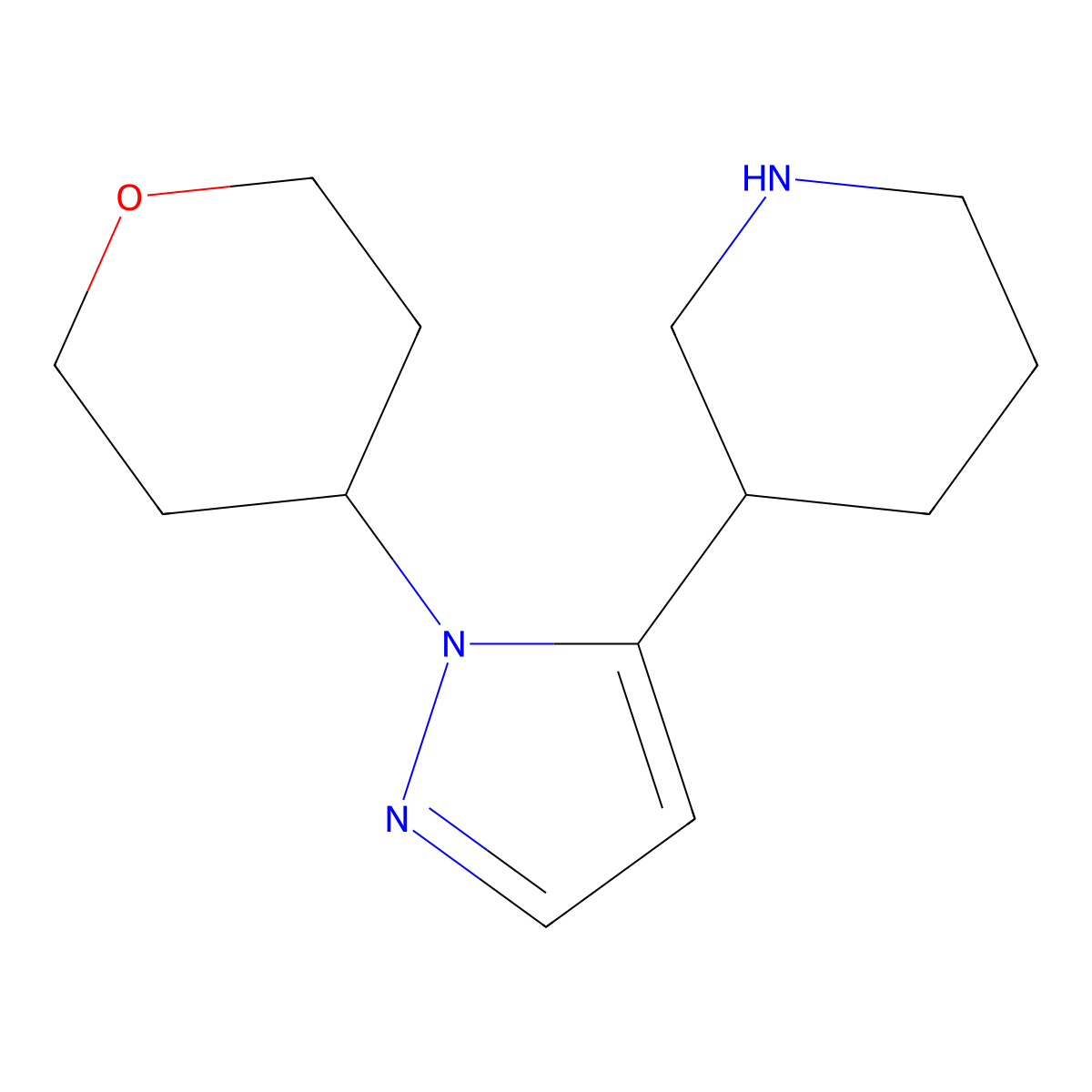 3-[1-(Oxan-4-yl)-1H-pyrazol-5-yl]piperidine molecular structure, CAS 1707361-95-2