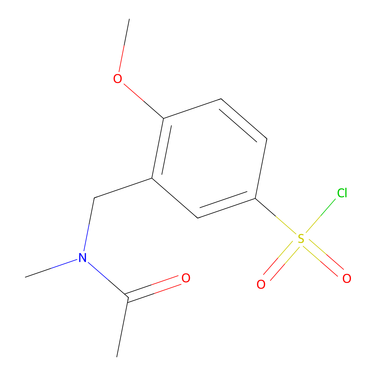 4-methoxy-3-((N-methylacetamido)methyl)benzene-1-sulfonyl chloride molecular structure, CAS 1707364-99-5