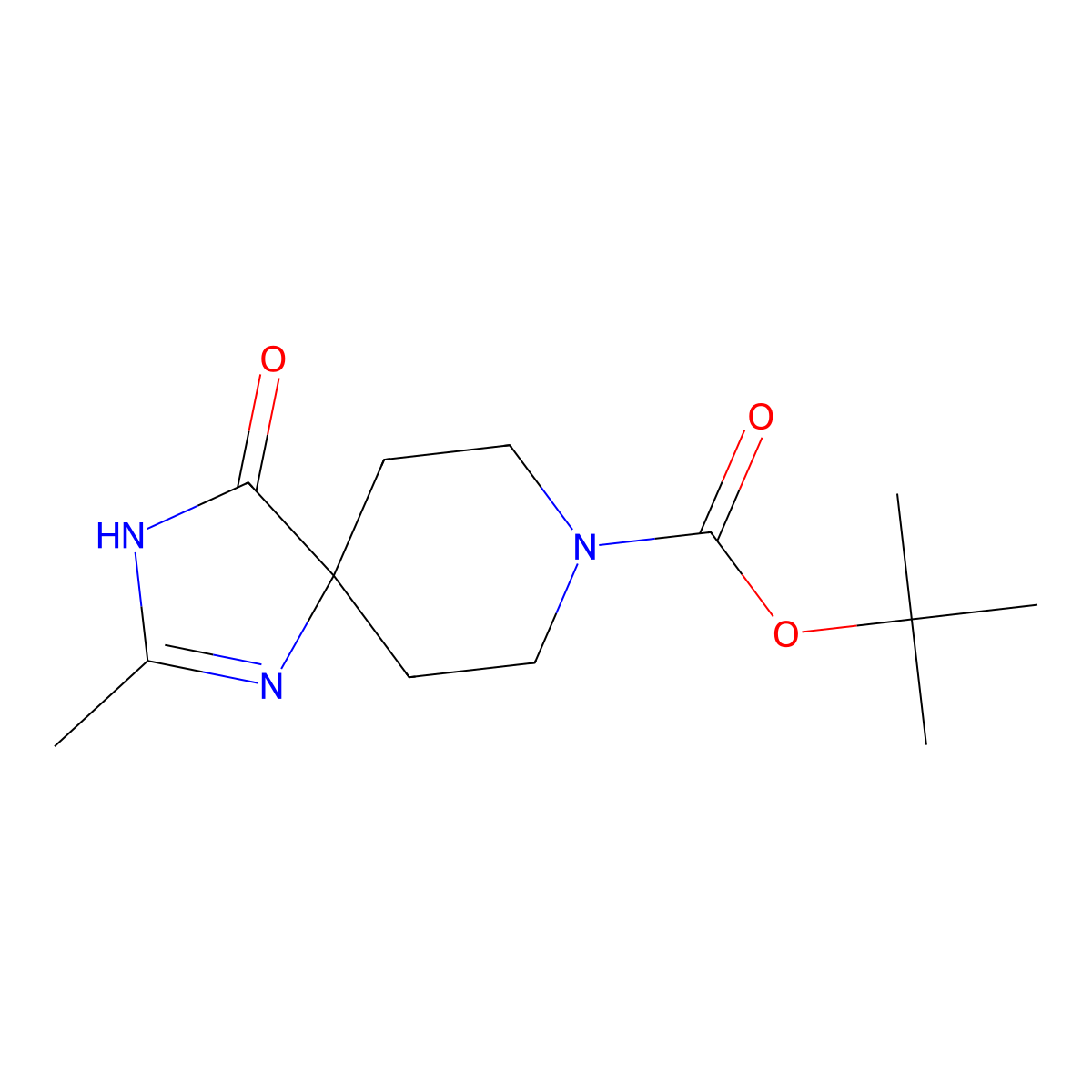 Tert-butyl 2-methyl-4-oxo-1,3,8-triazaspiro[4.5]dec-1-ene-8-carboxylate molecular structure, CAS 1707365-30-7