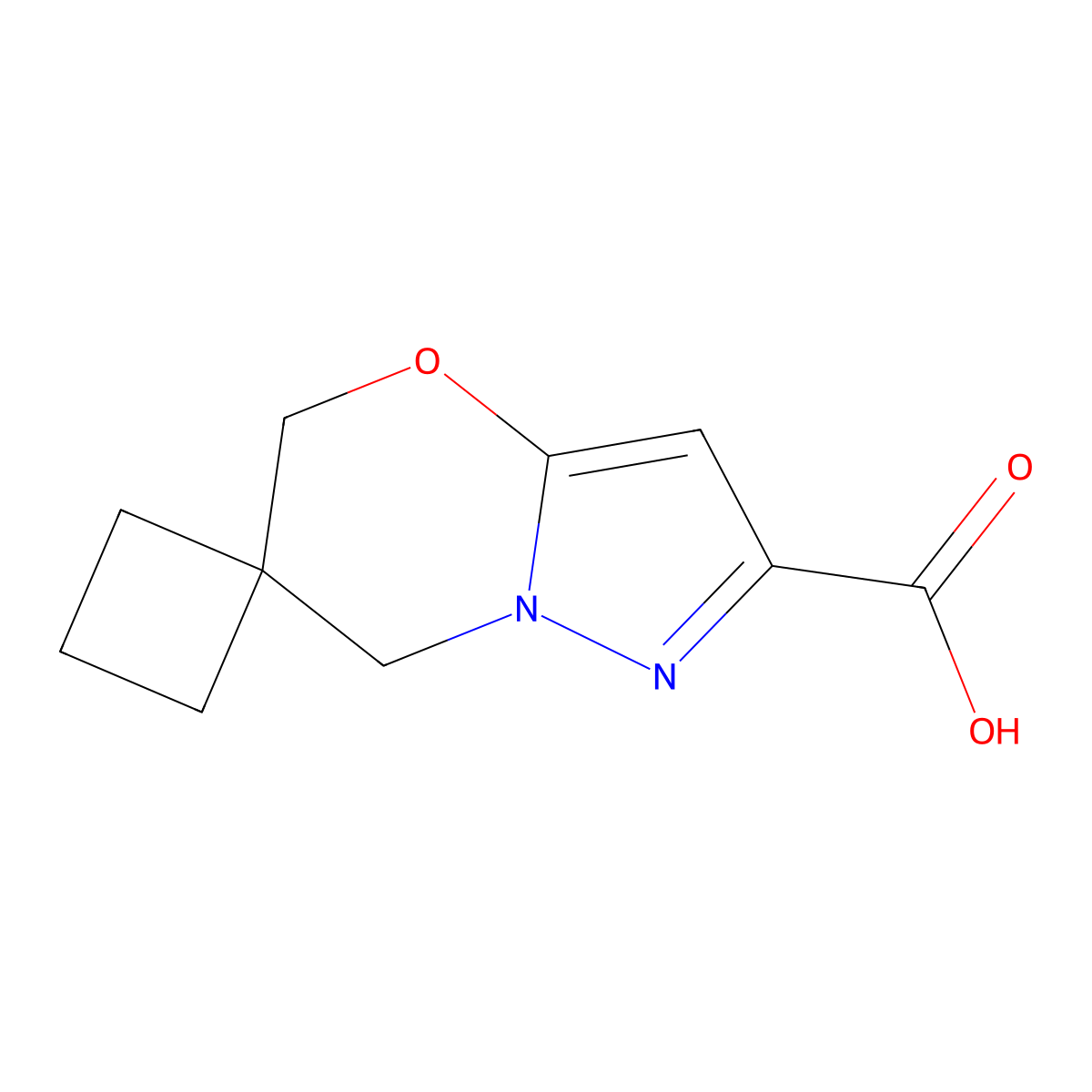 5'H,7'H-Spiro[cyclobutane-1,6'-pyrazolo[5,1-b][1,3]oxazine]-2'-carboxylic acid molecular structure, CAS 1707365-33-0