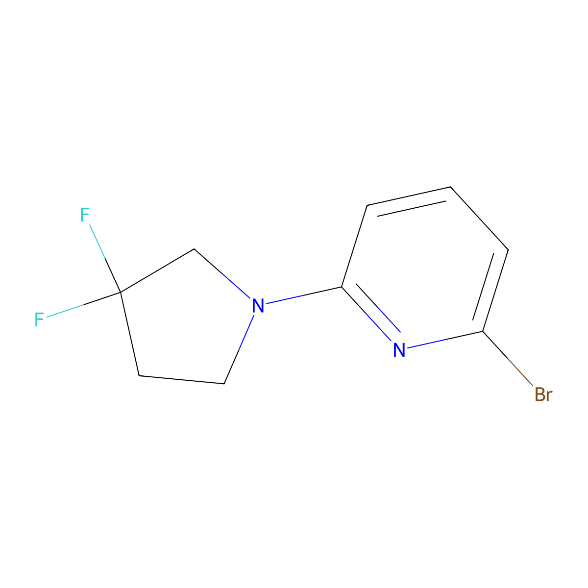 2-Bromo-6-(3,3-difluoropyrrolidin-1-yl)pyridine molecular structure, CAS 1707365-67-0