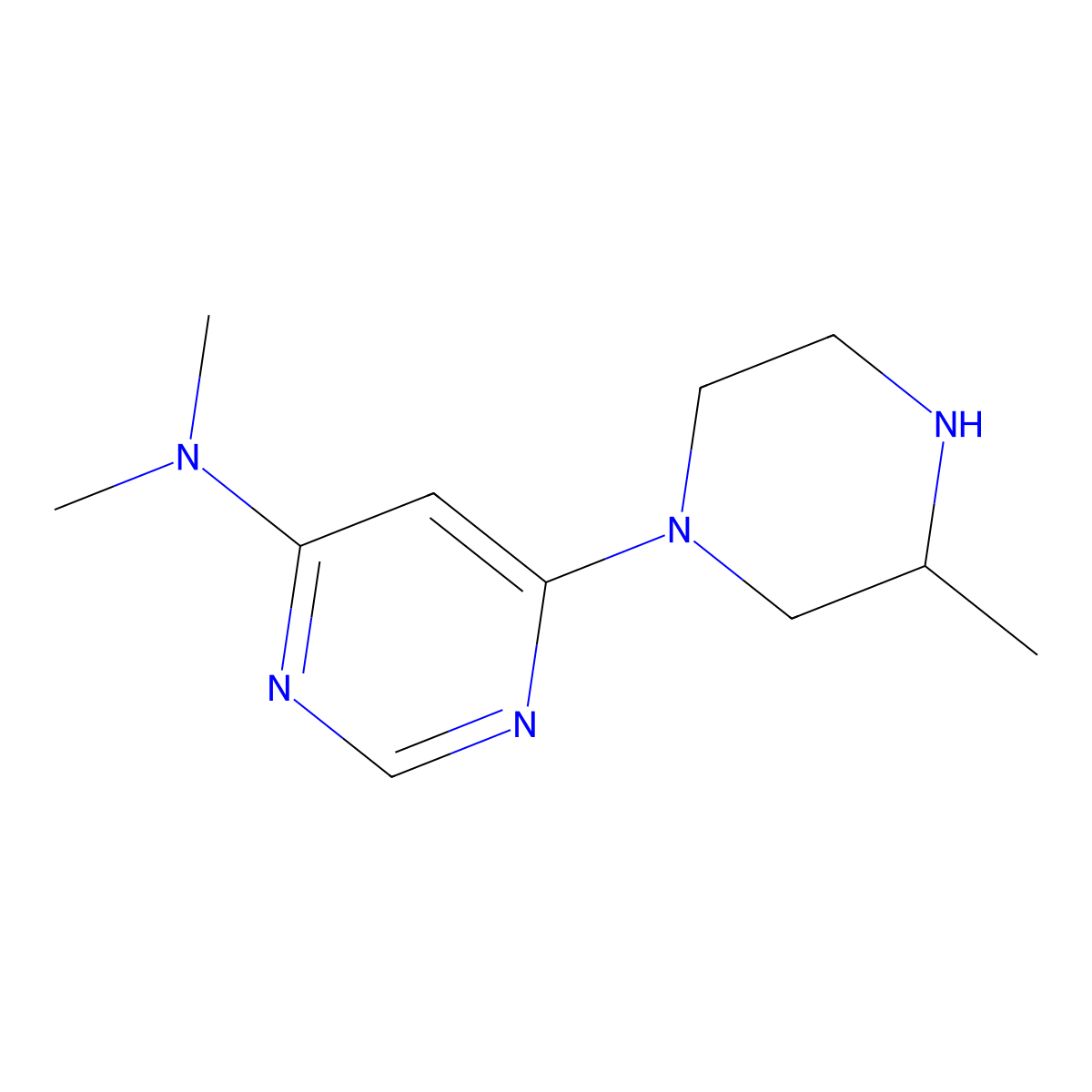 N,N-Dimethyl-6-(3-methylpiperazin-1-yl)pyrimidin-4-amine molecular structure, CAS 1707367-55-2