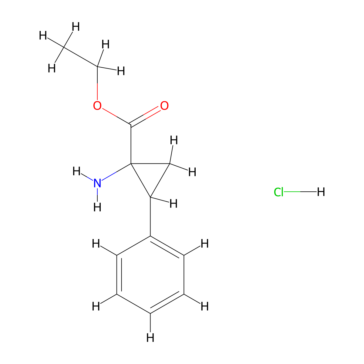 Ethyl 1-amino-2-phenylcyclopropane-1-carboxylate hydrochloride molecular structure, CAS 1707367-91-6