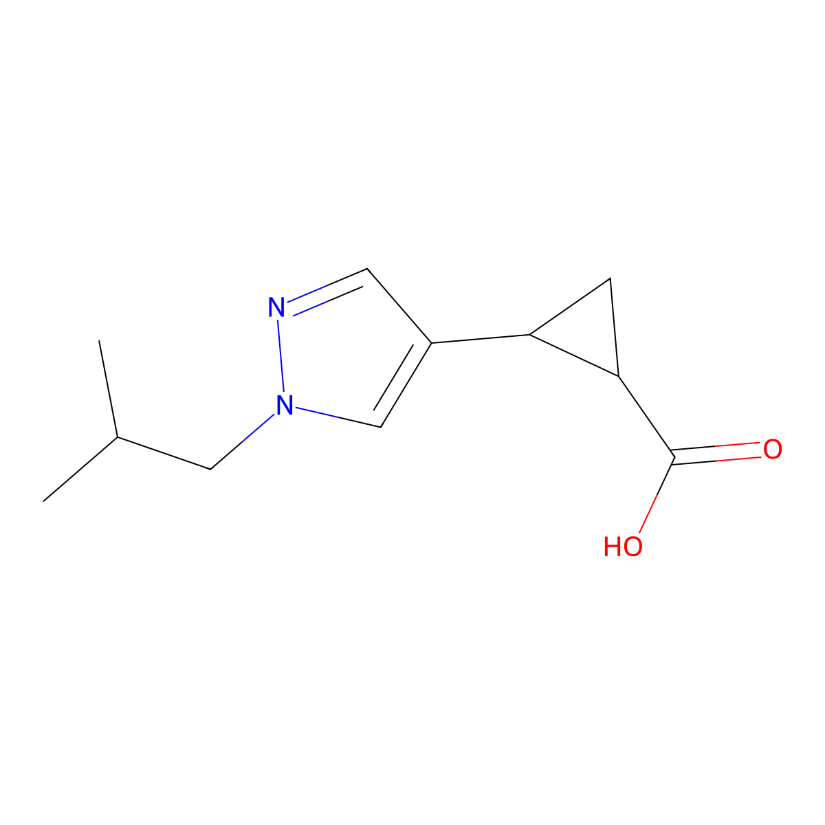 2-[1-(2-methylpropyl)-1H-pyrazol-4-yl]cyclopropane-1-carboxylic acid molecular structure, CAS 1707369-55-8