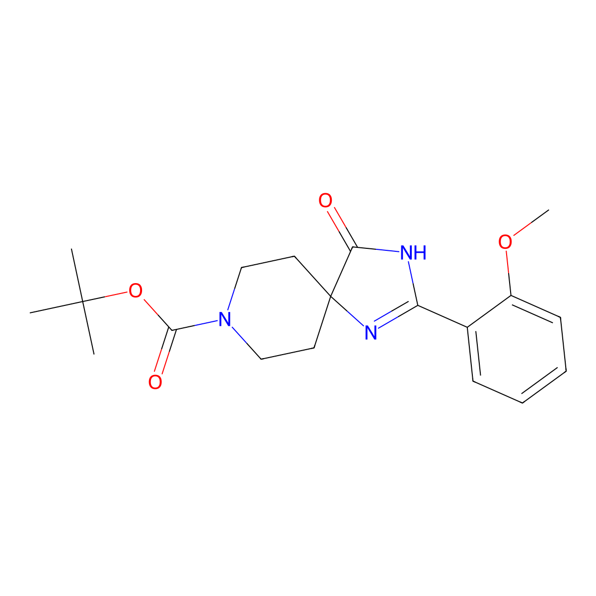 tert-Butyl 2-(2-methoxyphenyl)-4-oxo-1,3,8-triazaspiro[4.5]dec-1-ene-8-carboxylate molecular structure, CAS 1707369-78-5