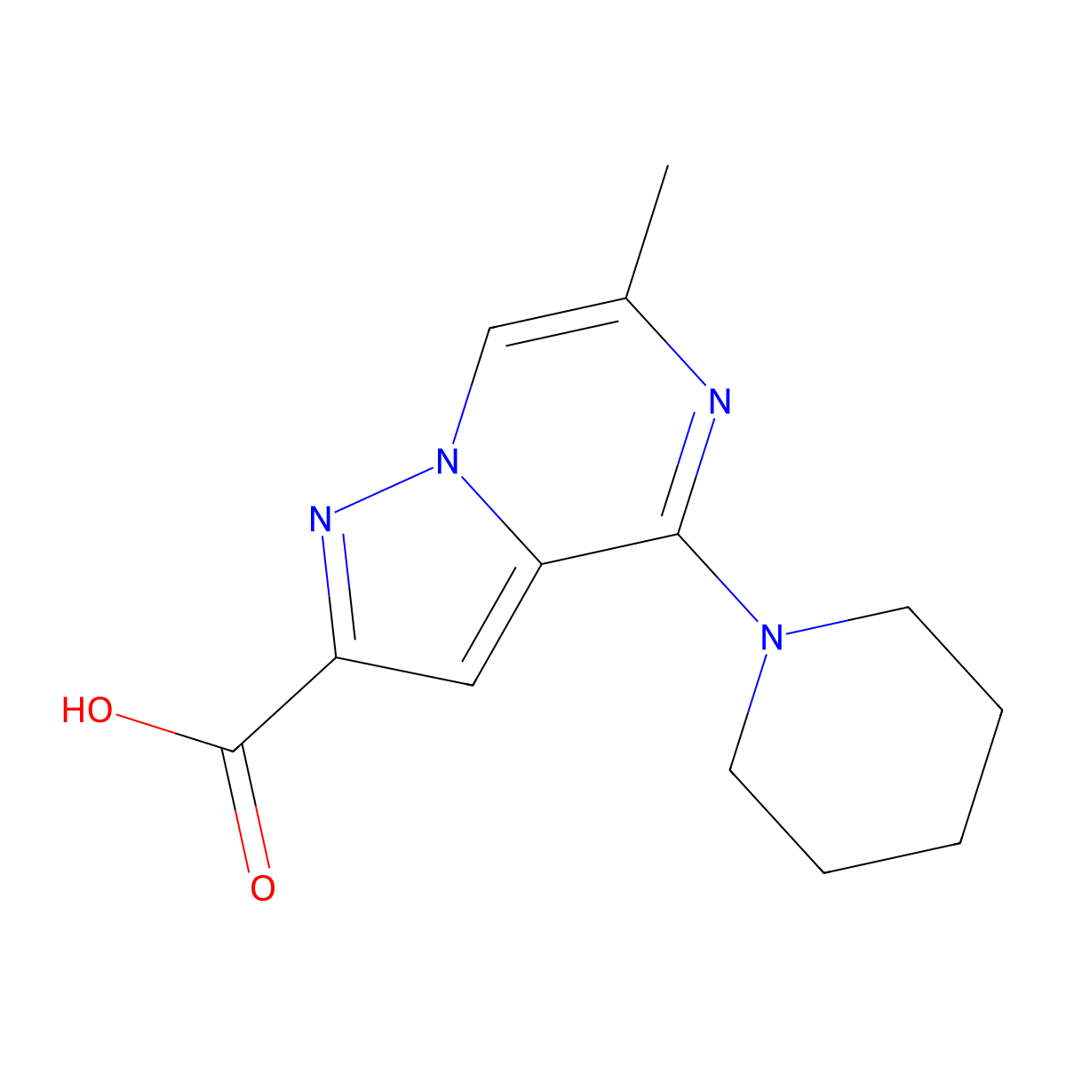 6-Methyl-4-piperidin-1-yl-pyrazolo[1,5-a]pyrazine-2-carboxylic acid molecular structure, CAS 1707372-41-5