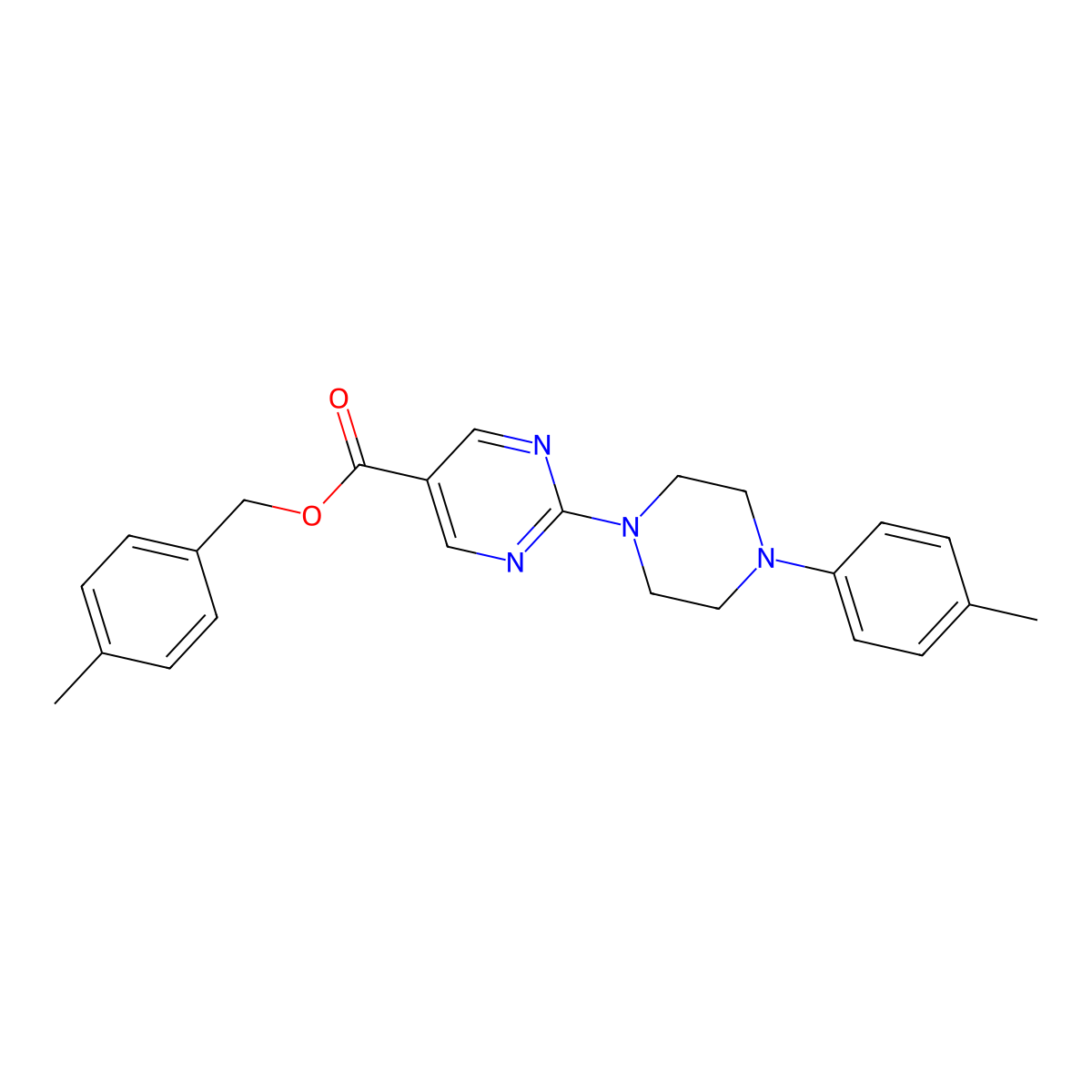 4-Methylbenzyl 2-[4-(4-methylphenyl)piperazin-1-yl]pyrimidine-5-carboxylate molecular structure, CAS 1707372-50-6
