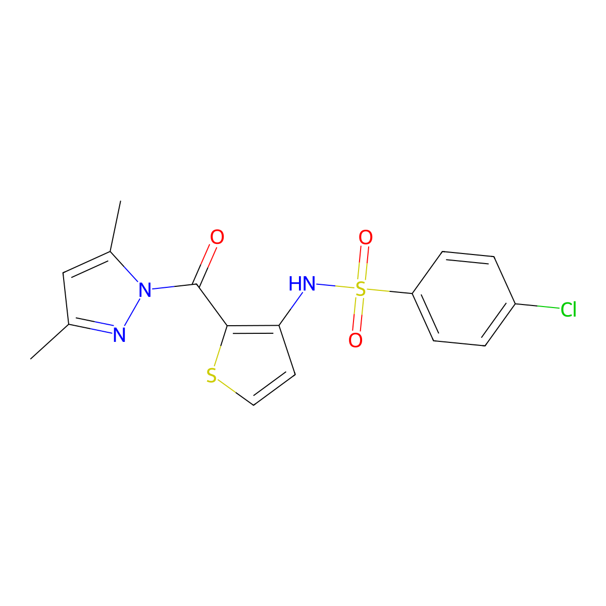 4-chloro-N-{2-[(3,5-dimethyl-1H-pyrazol-1-yl)carbonyl]-3-thienyl}benzenesulfonamide molecular structure, CAS 1707372-55-1