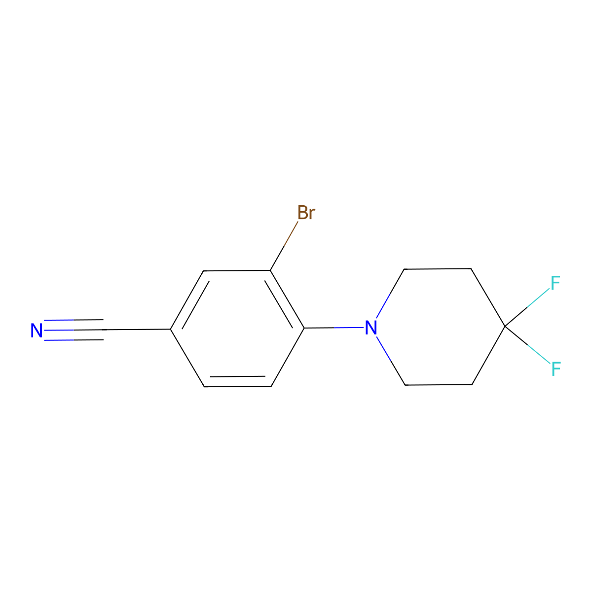3-Bromo-4-(4,4-difluoropiperidin-1-yl)benzonitrile molecular structure, CAS 1707374-02-4