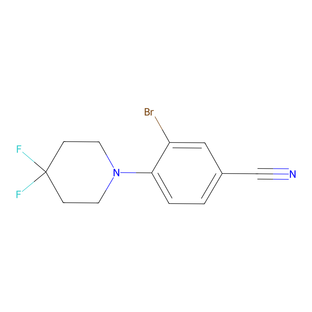 3-Bromo-4-(4,4-difluoropiperidin-1-yl)benzonitrile molecular structure, CAS 1707374-02-4