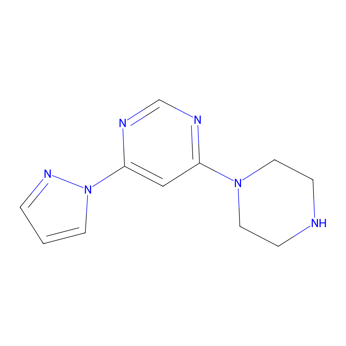 4-(piperazin-1-yl)-6-(1H-pyrazol-1-yl)pyrimidine molecular structure, CAS 1707375-71-0