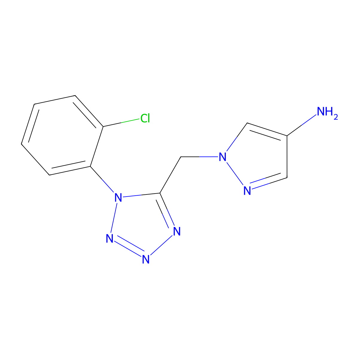 1-((1-(2-Chlorophenyl)-1H-tetrazol-5-yl)methyl)-1H-pyrazol-4-amine molecular structure, CAS 1707375-95-8