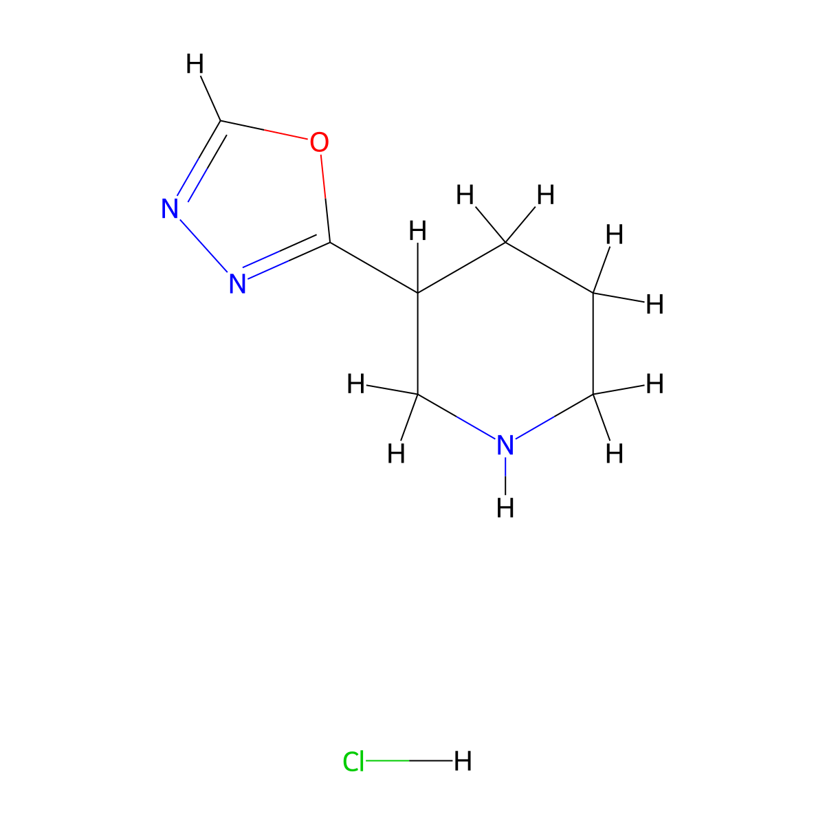 3-(1,3,4-Oxadiazol-2-yl)piperidine hydrochloride molecular structure, CAS 1707376-93-9