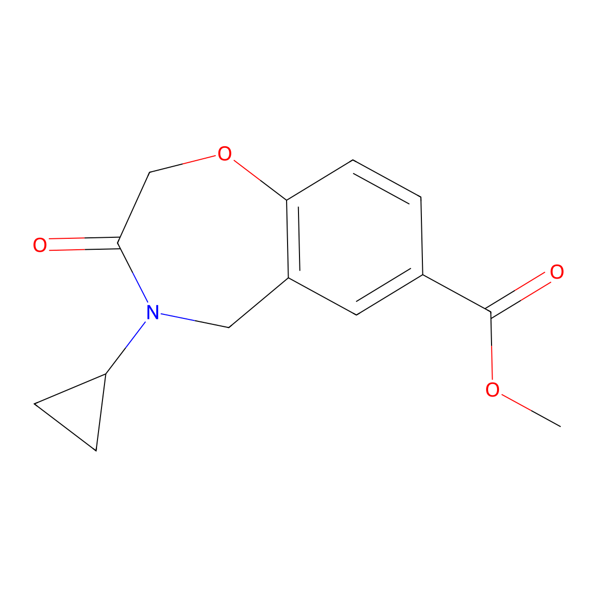 Methyl 4-cyclopropyl-3-oxo-2,3,4,5-tetrahydrobenzo[f][1,4]oxazepine-7-carboxylate molecular structure, CAS 1707378-75-3