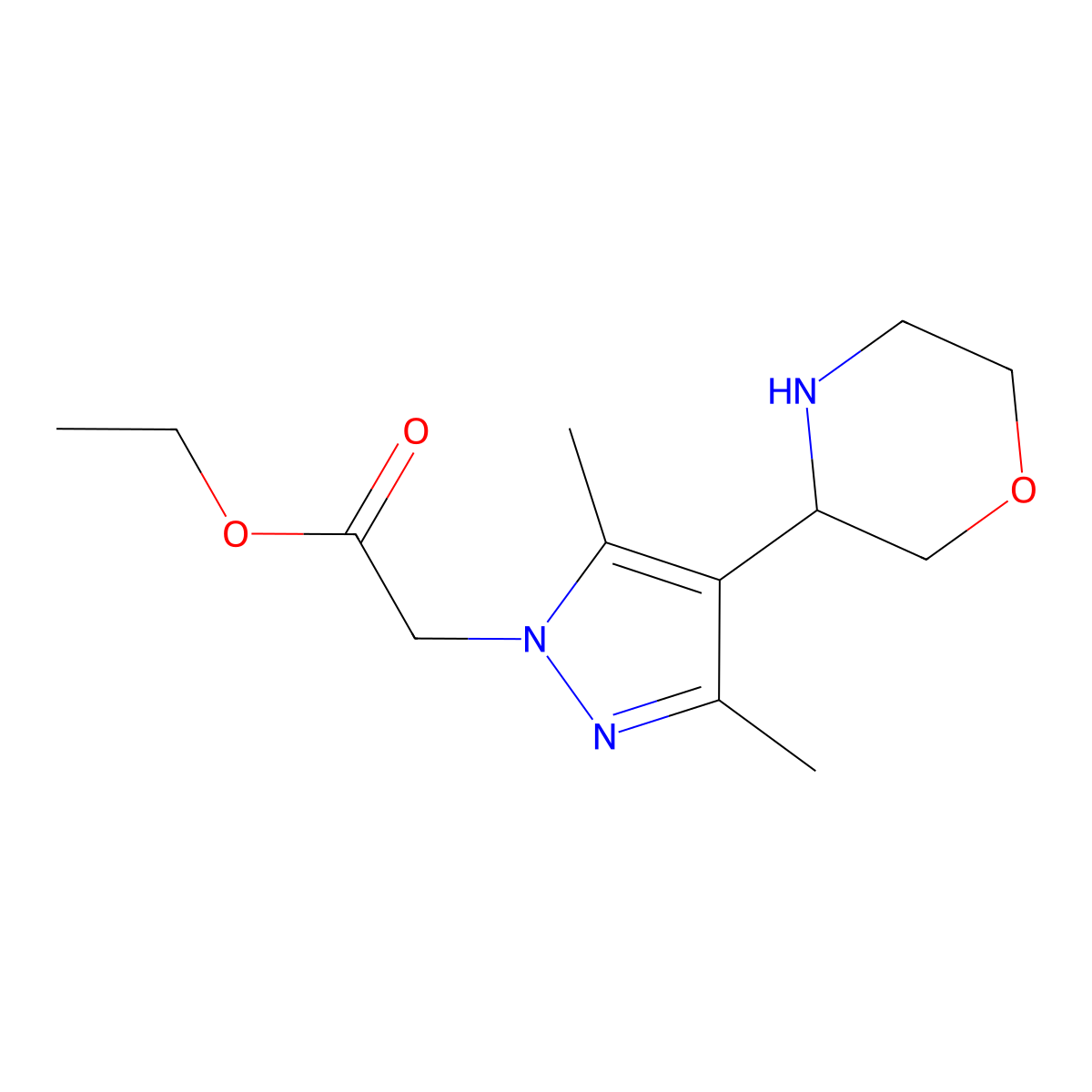 Ethyl 2-(3,5-dimethyl-4-(morpholin-3-yl)-1H-pyrazol-1-yl)acetate molecular structure, CAS 1707379-64-3