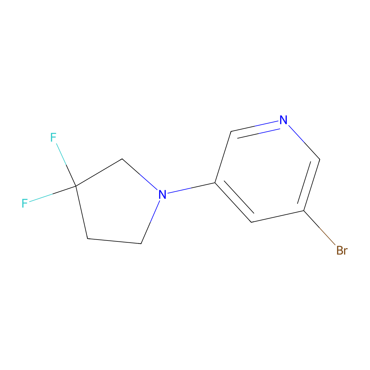 3-Bromo-5-(3,3-difluoropyrrolidin-1-yl)pyridine molecular structure, CAS 1707391-23-8