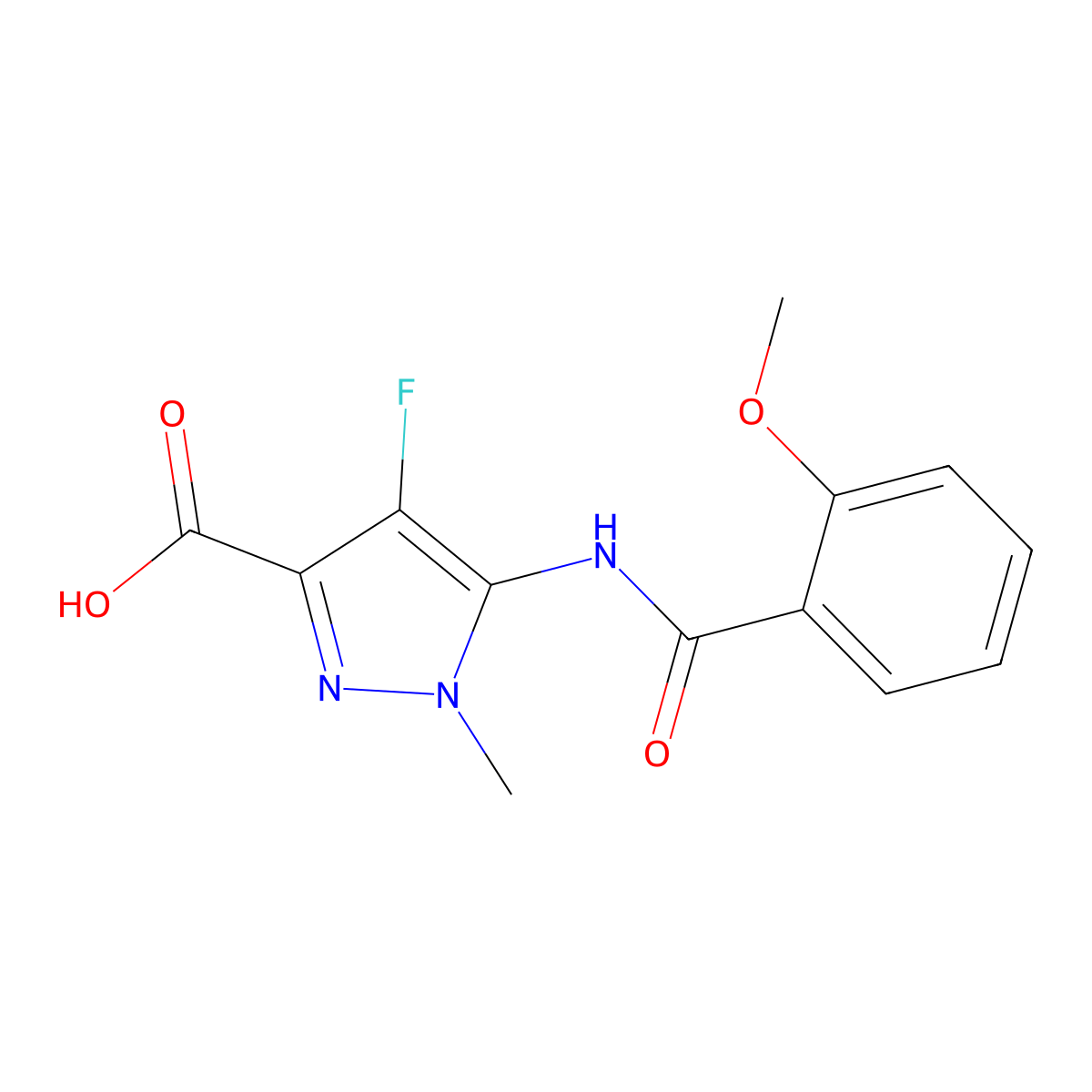 4-Fluoro-5-(2-methoxybenzamido)-1-methyl-1H-pyrazole-3-carboxylic acid molecular structure, CAS 1707392-95-7