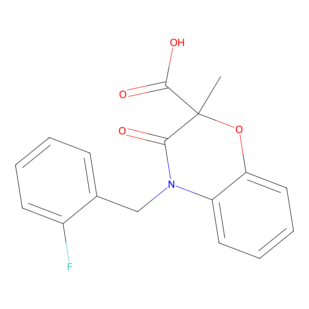 4-[(2-fluorophenyl)methyl]-2-methyl-3-oxo-3,4-dihydro-2H-1,4-benzoxazine-2-carboxylic acid molecular structure, CAS 1707402-24-1
