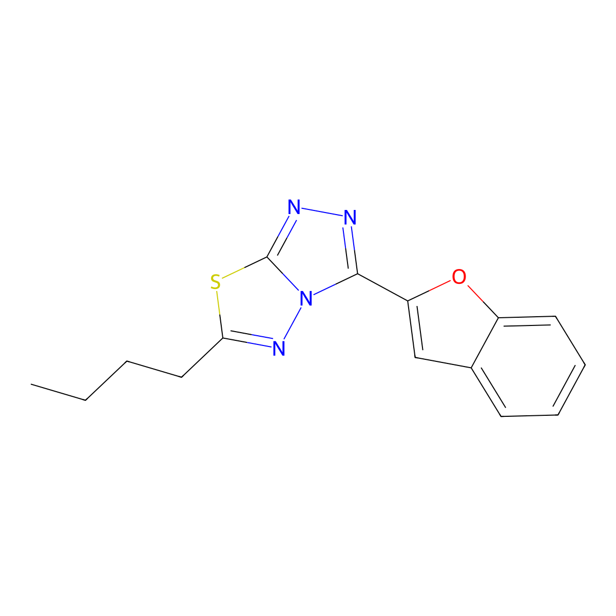 3-(Benzofuran-2-yl)-6-butyl-[1,2,4]triazolo[3,4-b][1,3,4]thiadiazole molecular structure, CAS 1707405-60-4