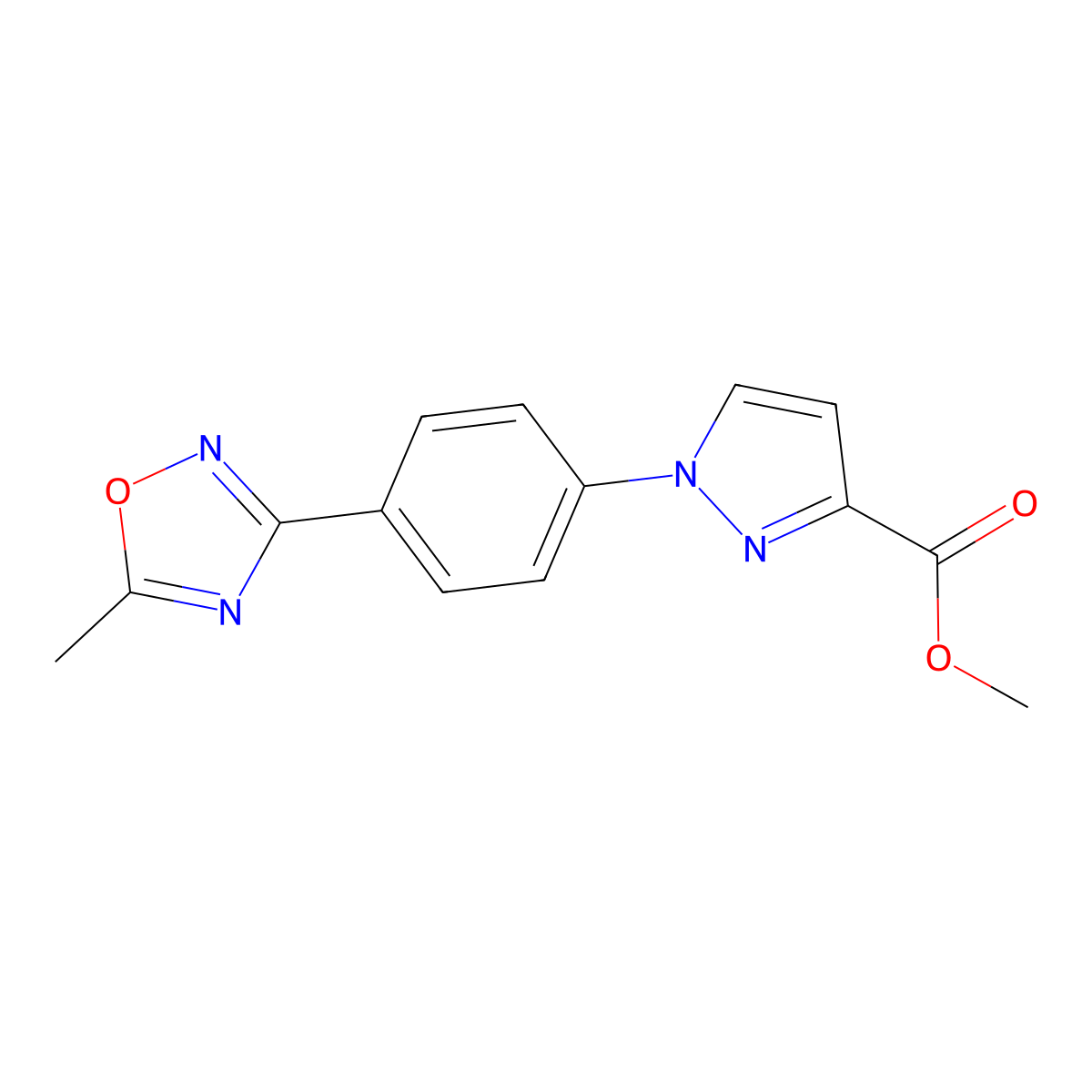 methyl 1-[4-(5-methyl-1,2,4-oxadiazol-3-yl)phenyl]-1H-pyrazole-3-carboxylate molecular structure, CAS 1707562-48-8