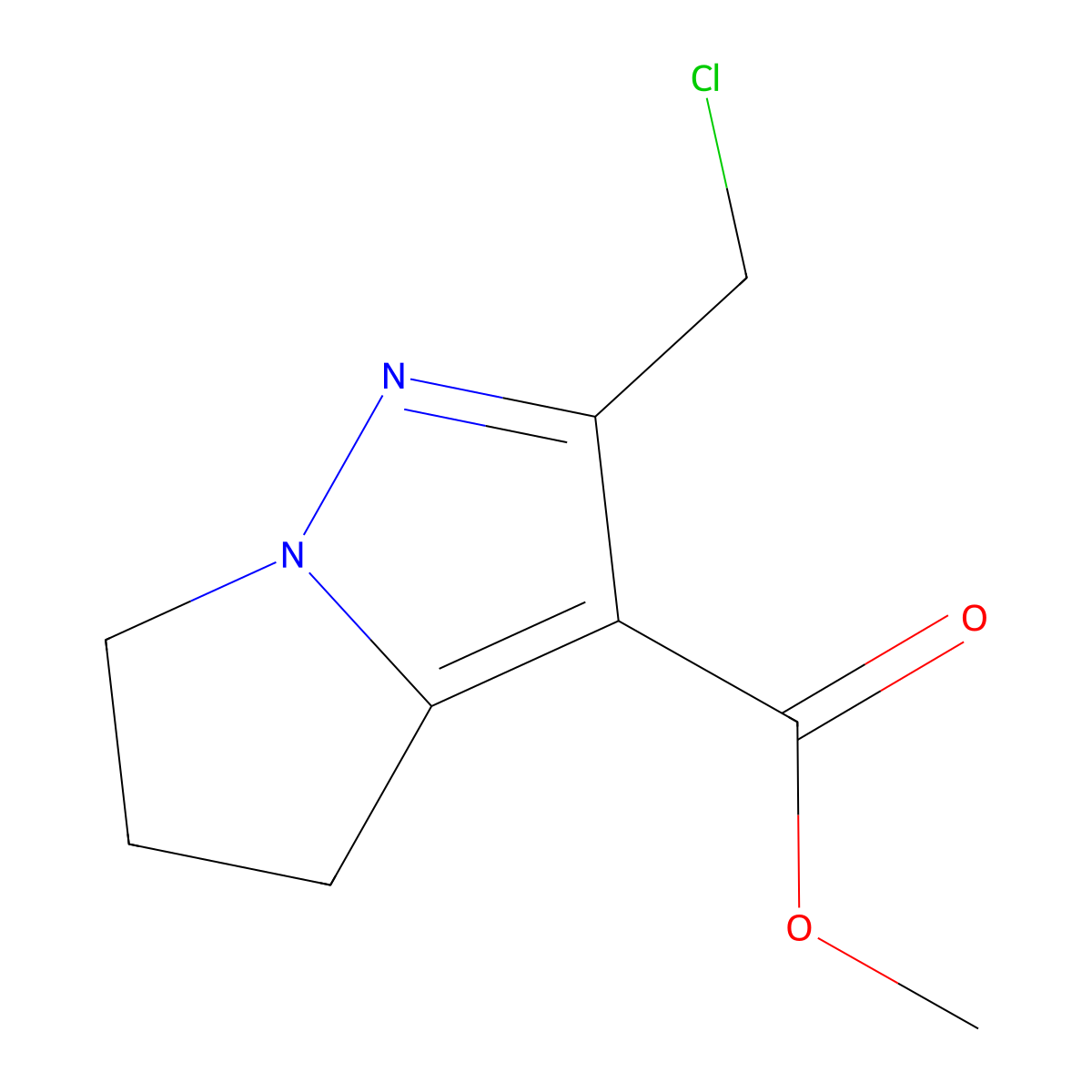 methyl 2-(chloromethyl)-4H,5H,6H-pyrrolo(1,2-b)pyrazole-3-carboxylate molecular structure, CAS 1707562-64-8