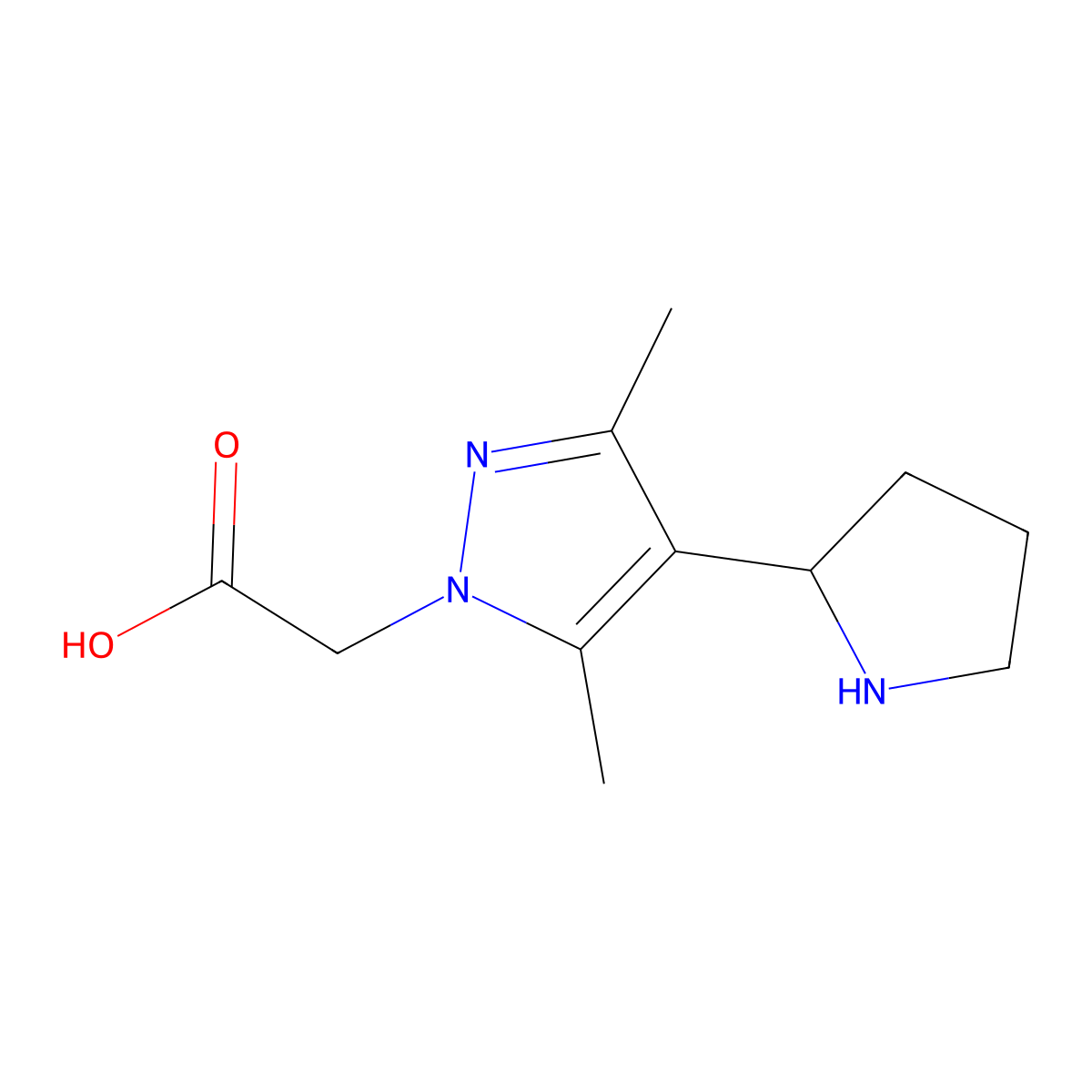 2-(3,5-Dimethyl-4-(pyrrolidin-2-yl)-1H-pyrazol-1-yl)acetic acid molecular structure, CAS 1707563-30-1