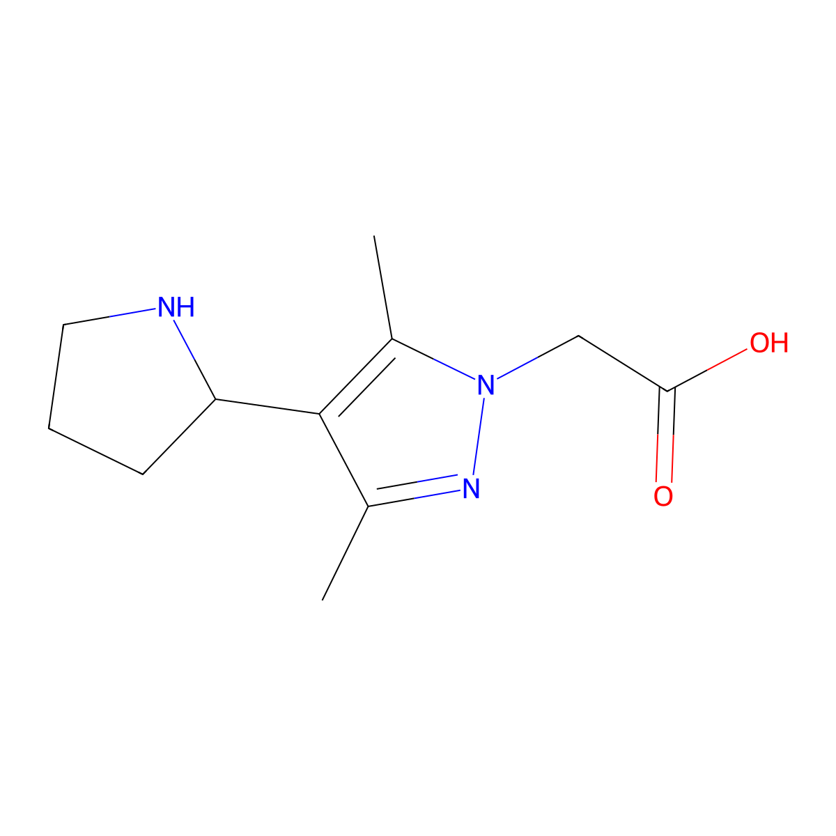 2-(3,5-Dimethyl-4-(pyrrolidin-2-yl)-1H-pyrazol-1-yl)acetic acid molecular structure, CAS 1707563-30-1