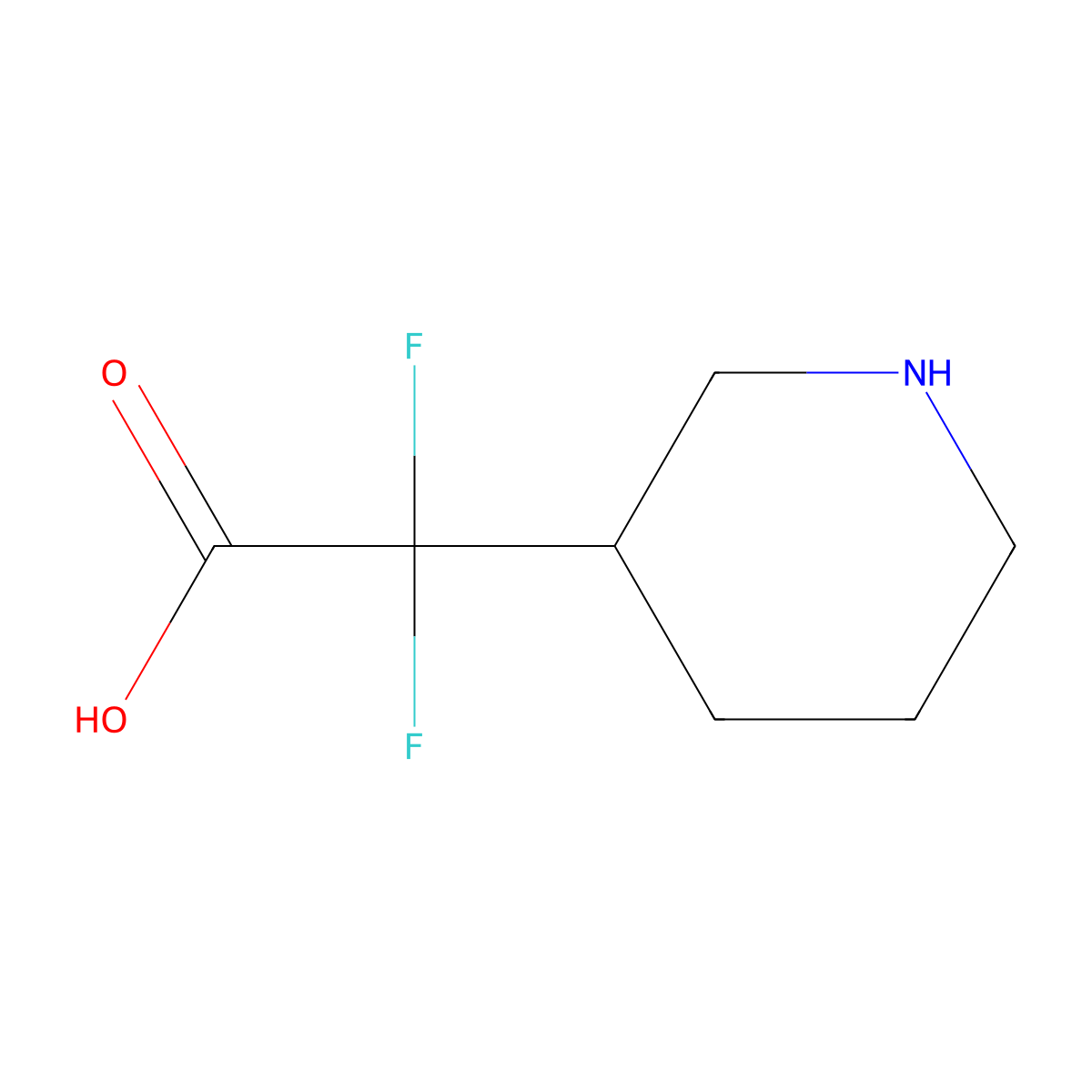 2,2-Difluoro-2-(piperidin-3-yl)acetic acid molecular structure, CAS 1707563-63-0