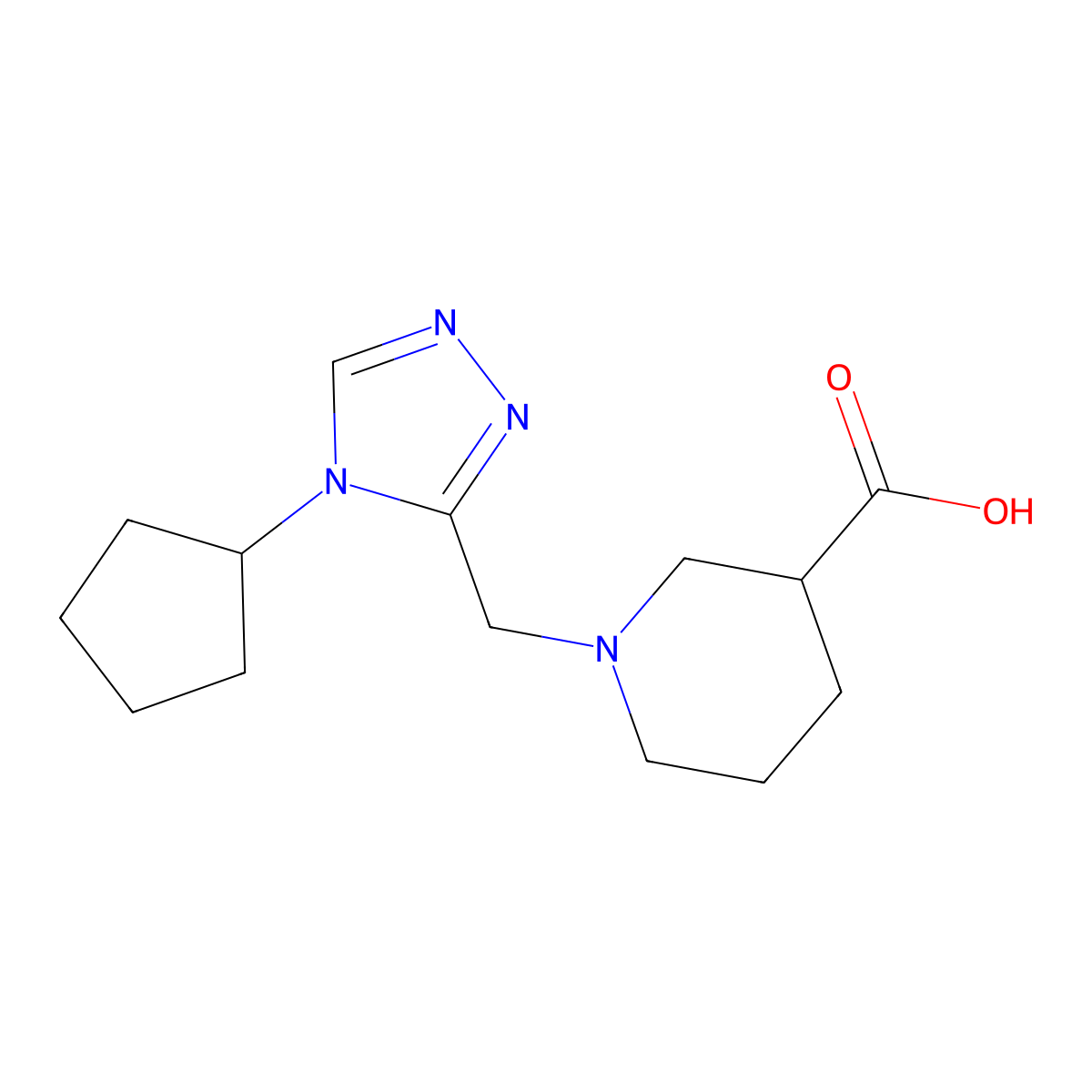 1-((4-Cyclopentyl-4H-1,2,4-triazol-3-yl)methyl)piperidine-3-carboxylic acid molecular structure, CAS 1707566-54-8