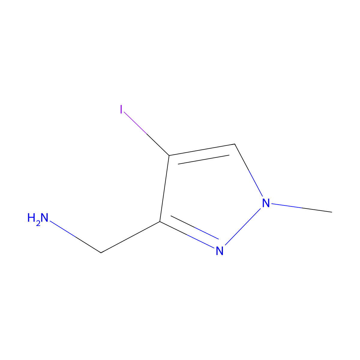 (4-Iodo-1-methyl-1H-pyrazol-3-yl)methanamine molecular structure, CAS 1707568-56-6