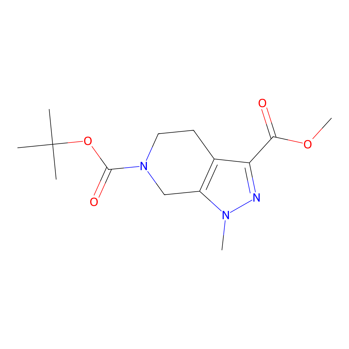 6-tert-butyl 3-methyl 1-methyl-1H,4H,5H,6H,7H-pyrazolo[3,4-c]pyridine-3,6-dicarboxylate molecular structure, CAS 1707576-01-9
